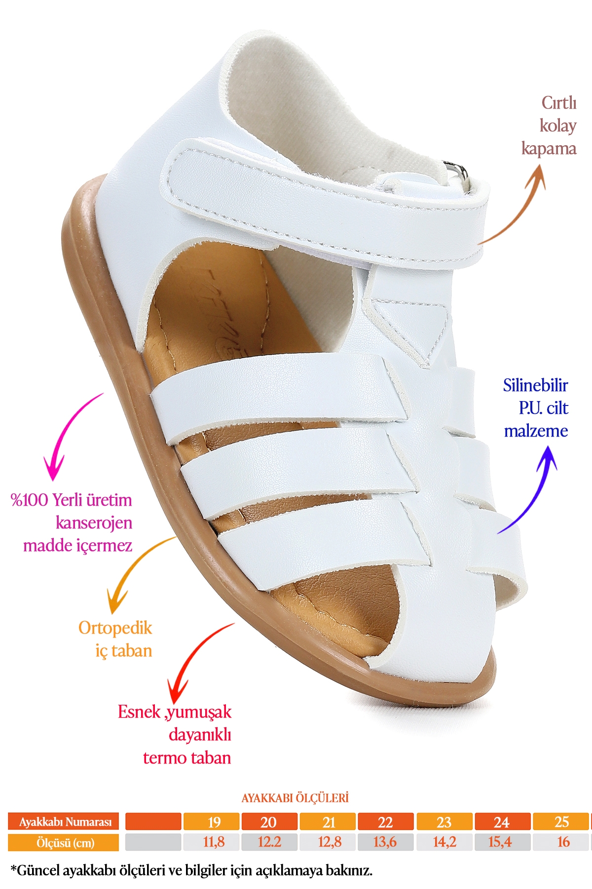 Lonpe İlk Adım Cırtlı Erkek Bebek Sandalet Beyaz - Görsel 3