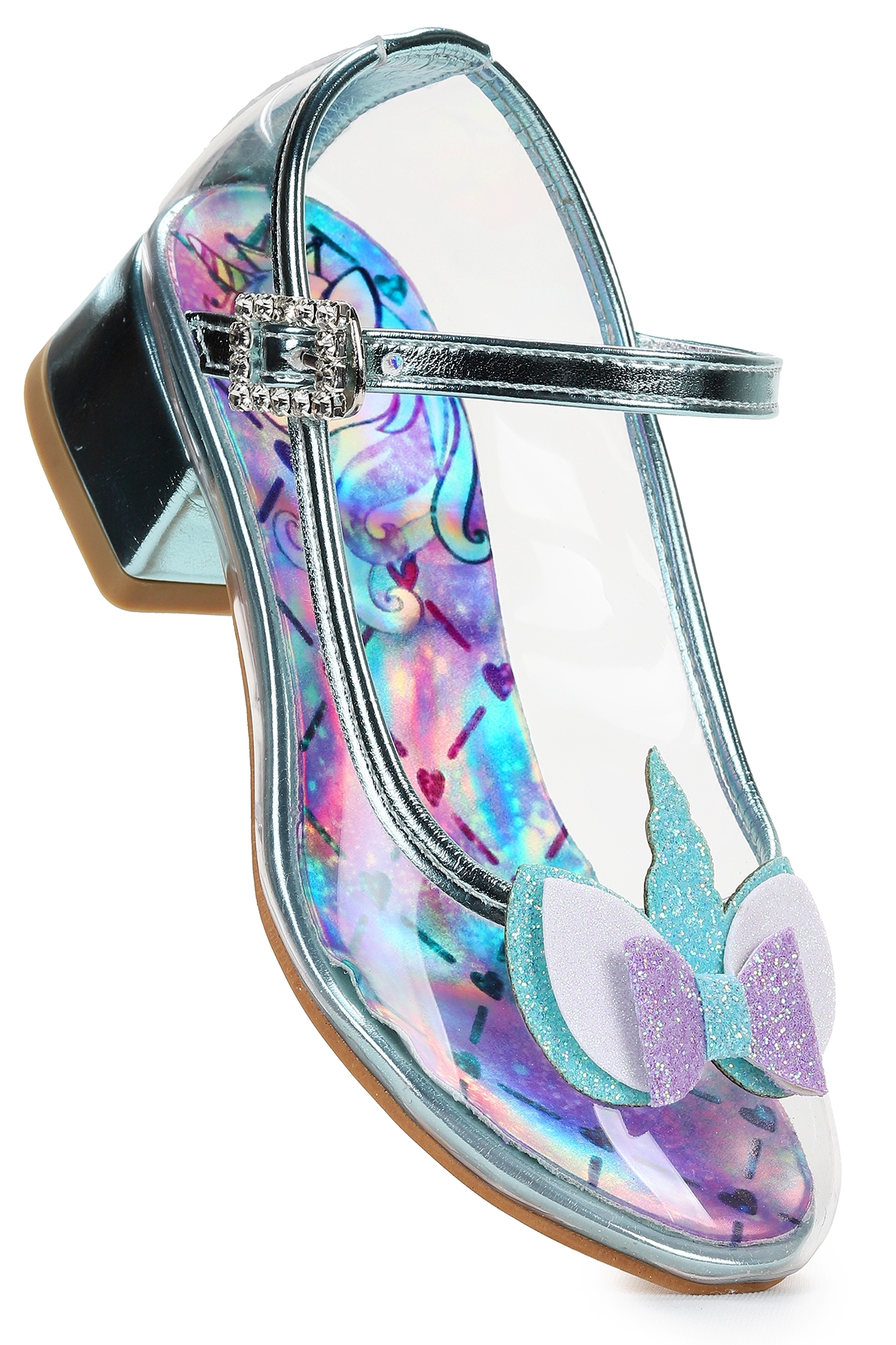 Unicorn Kız Çocuk Topuklu Abiye Şeffaf Ayakkabı Su Yeşili - Görsel 4