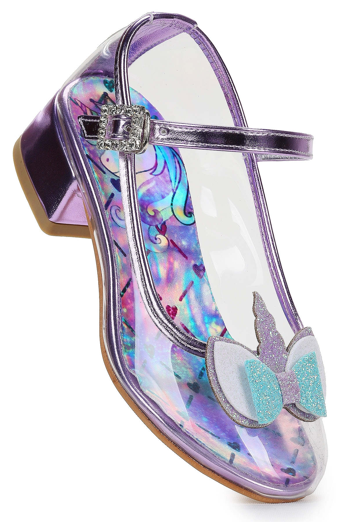 Unicorn Kız Çocuk Topuklu Abiye Şeffaf Ayakkabı Lila - Görsel 4