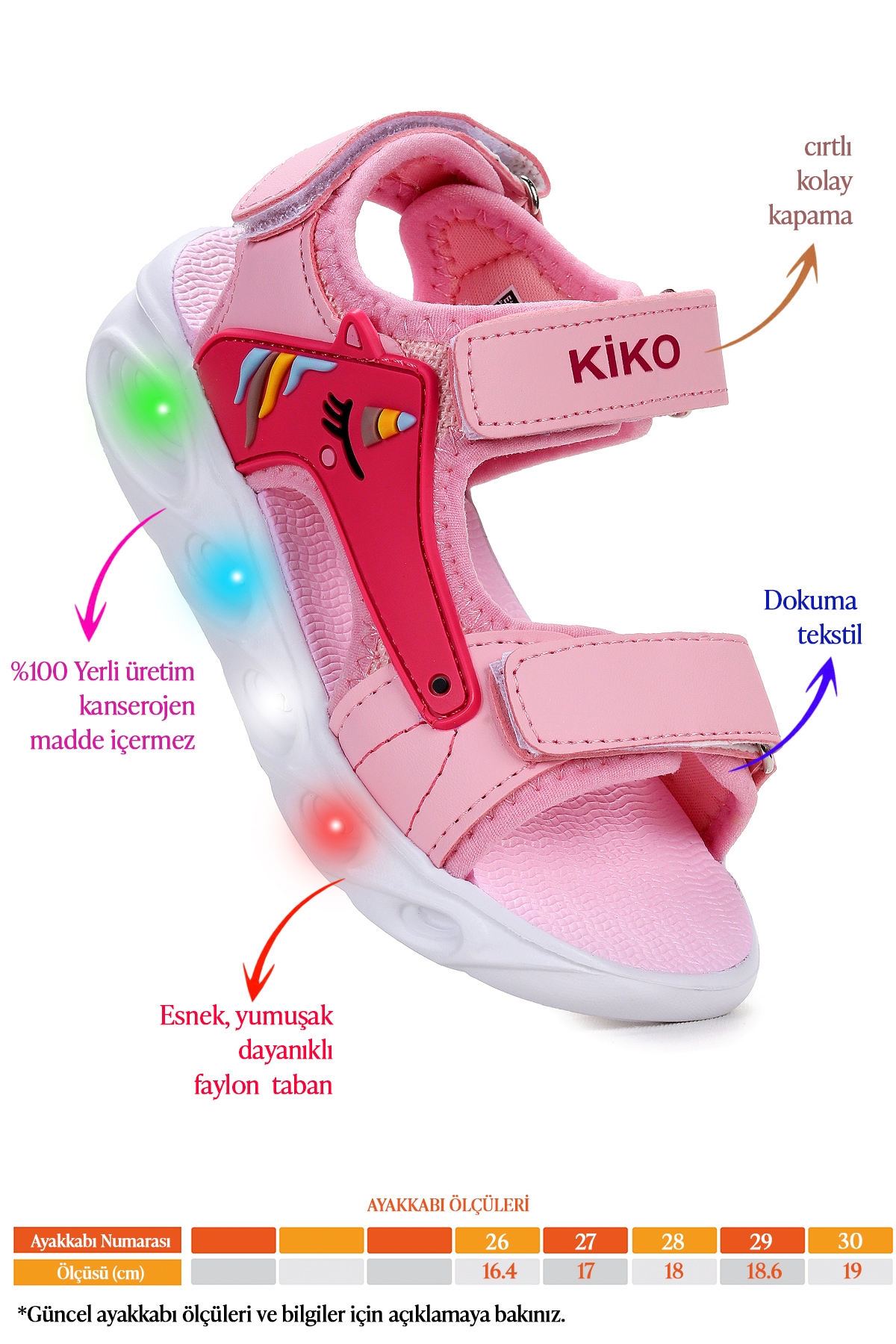 Unicorn Günlük Işıklı Cırtlı Kız Çocuk Sandalet Ayakkabı Pembe - Görsel 3