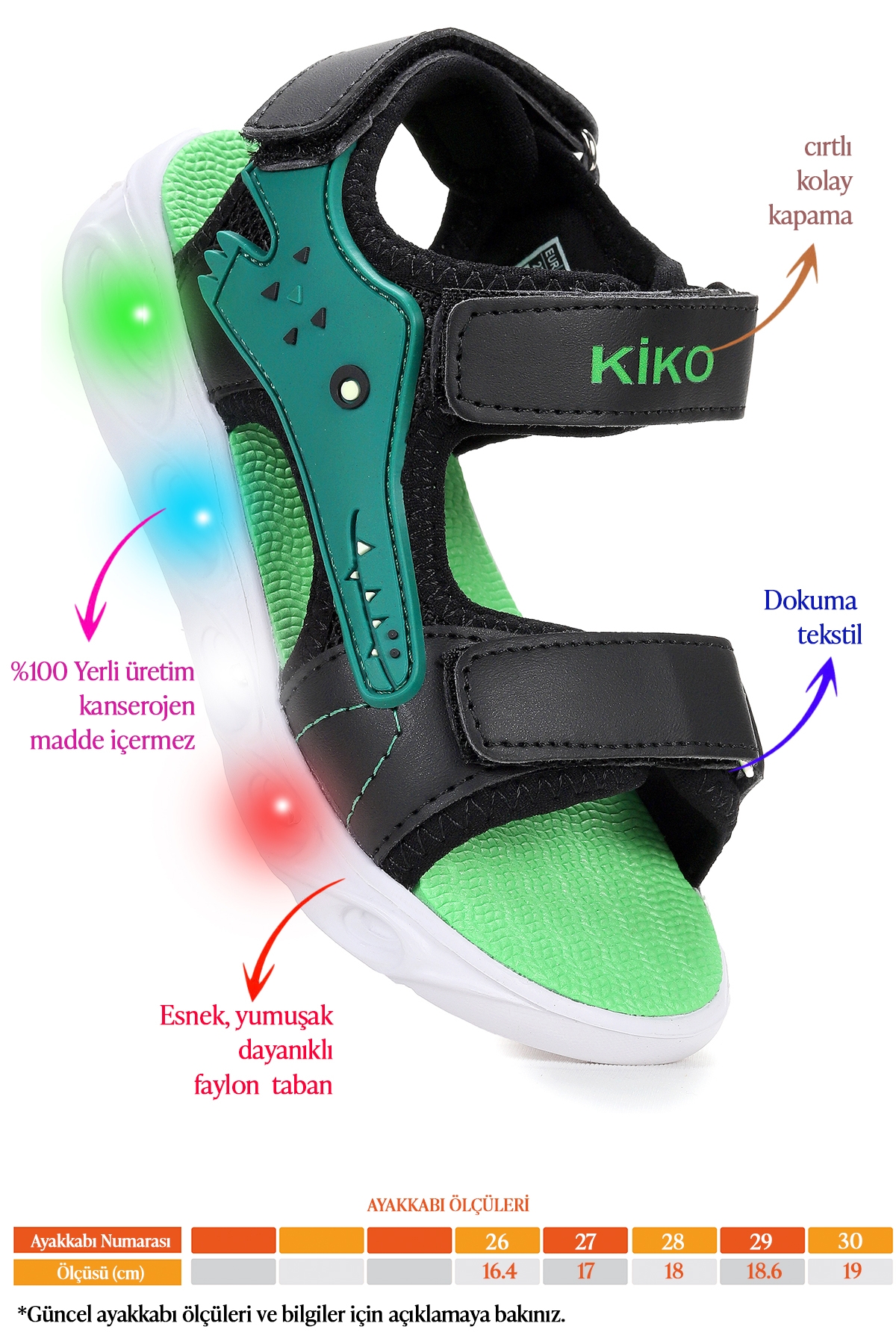 Arnı Günlük Işıklı Cırtlı Erkek Çocuk Sandalet Ayakkabı Siyah - Görsel 3