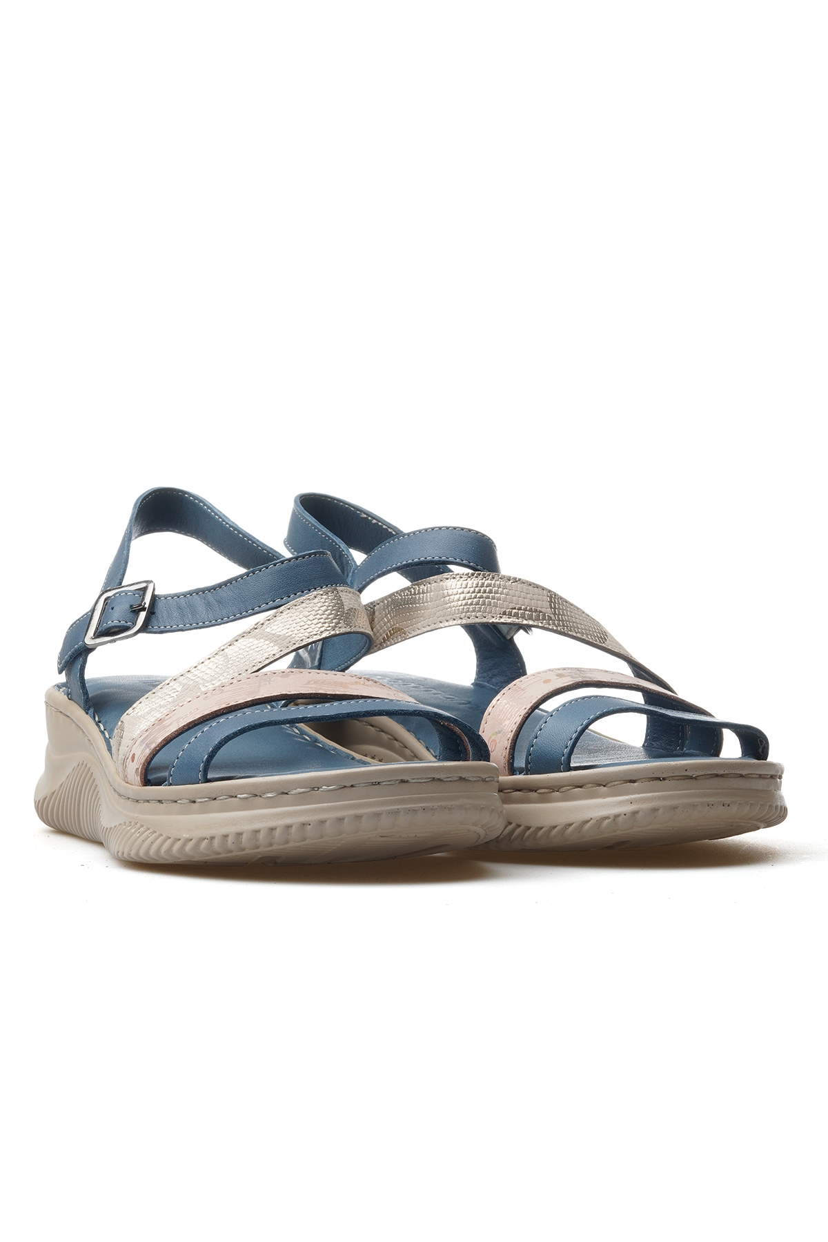 Kadın Hakiki Deri Günlük Sandalet 25y D25ys-2365 Z Kot Mavi - Görsel 6