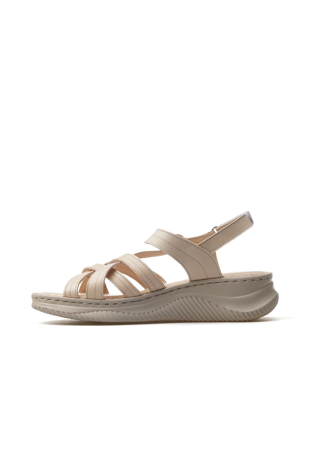 Kadın Hakiki Deri Günlük Sandalet 25y D25ys-2265 Z Bej - Görsel 3