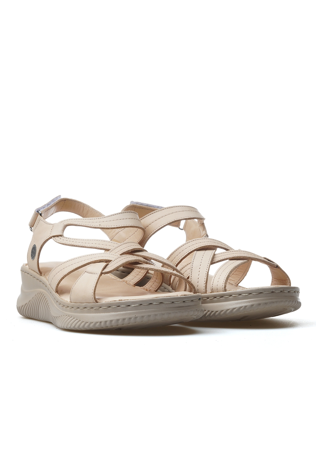Kadın Hakiki Deri Günlük Sandalet 25y D25ys-2265 Z Bej - Görsel 6