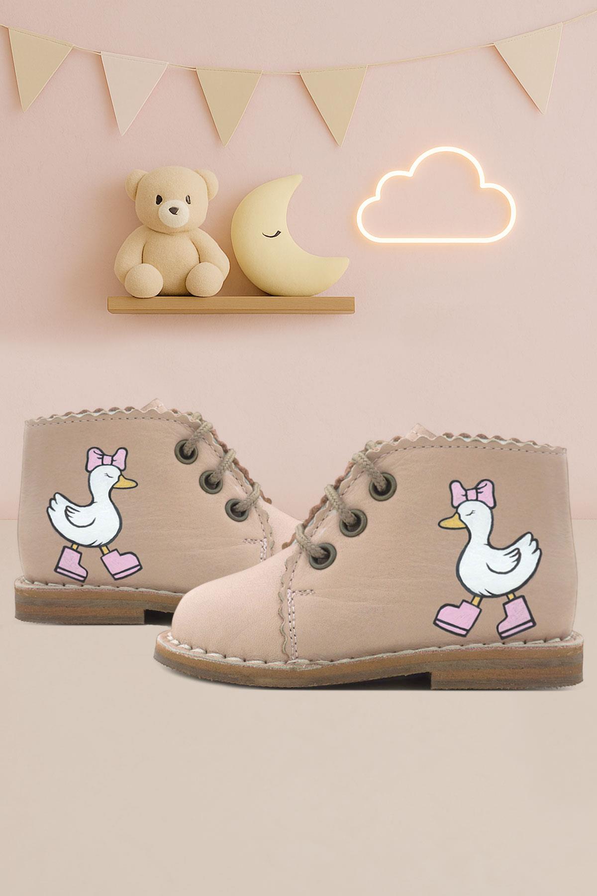 Tbons Özel Tasarım Handmade Hakiki Deri Pudra Kız Bebek Bot - Görsel 3