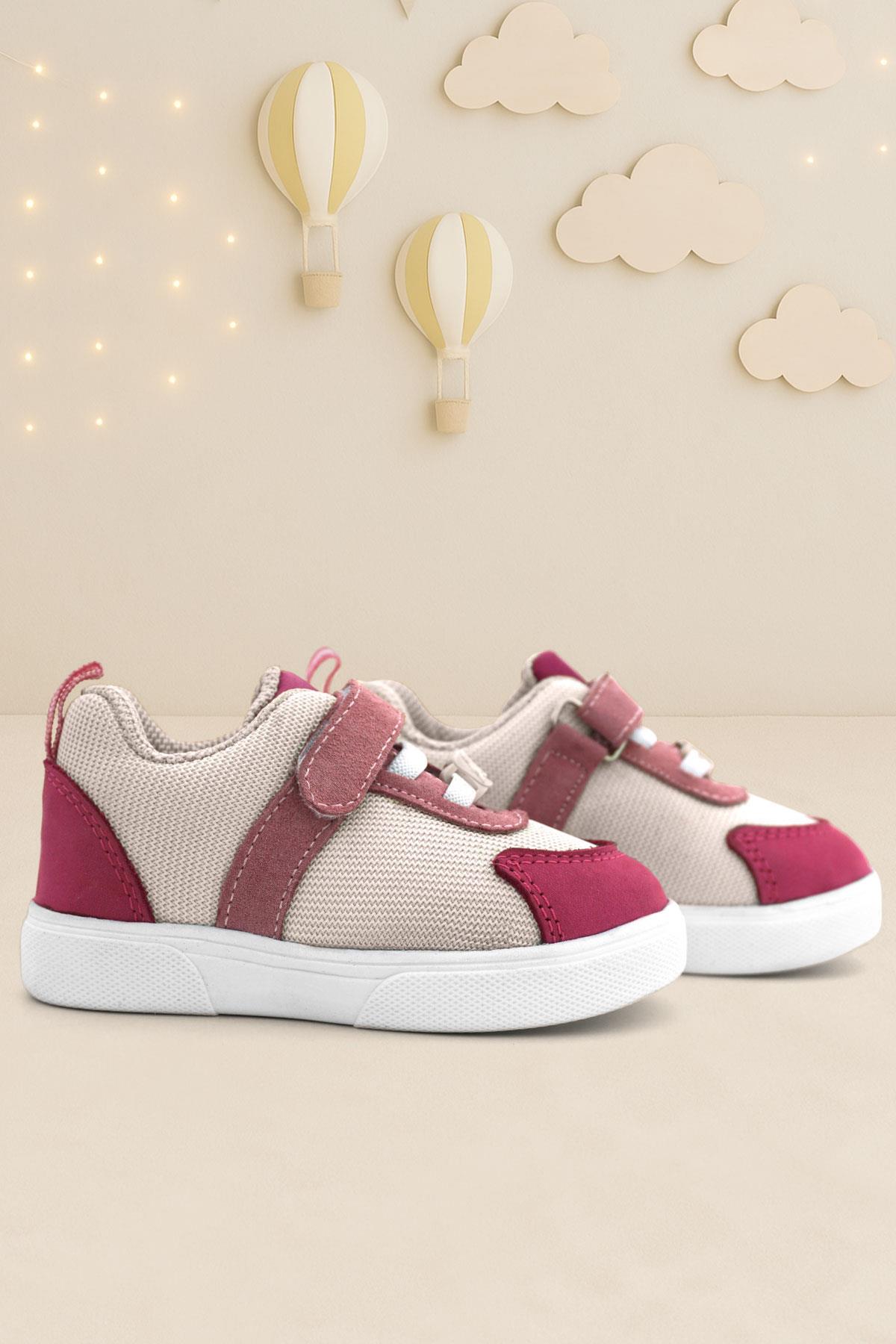 Hakiki Deri Pembe Krem Cırtlı Kız Bebek Ayakkabı - Görsel 2