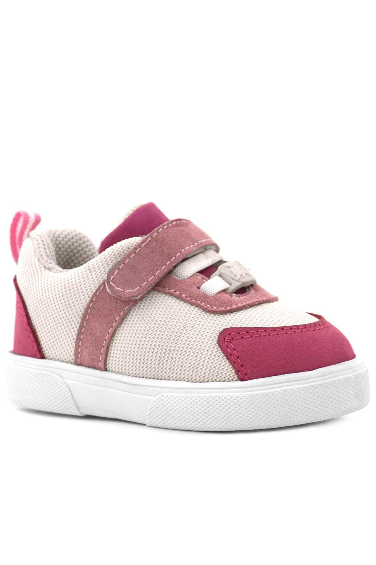 Hakiki Deri Pembe Krem Cırtlı Kız Bebek Ayakkabı - Görsel 3