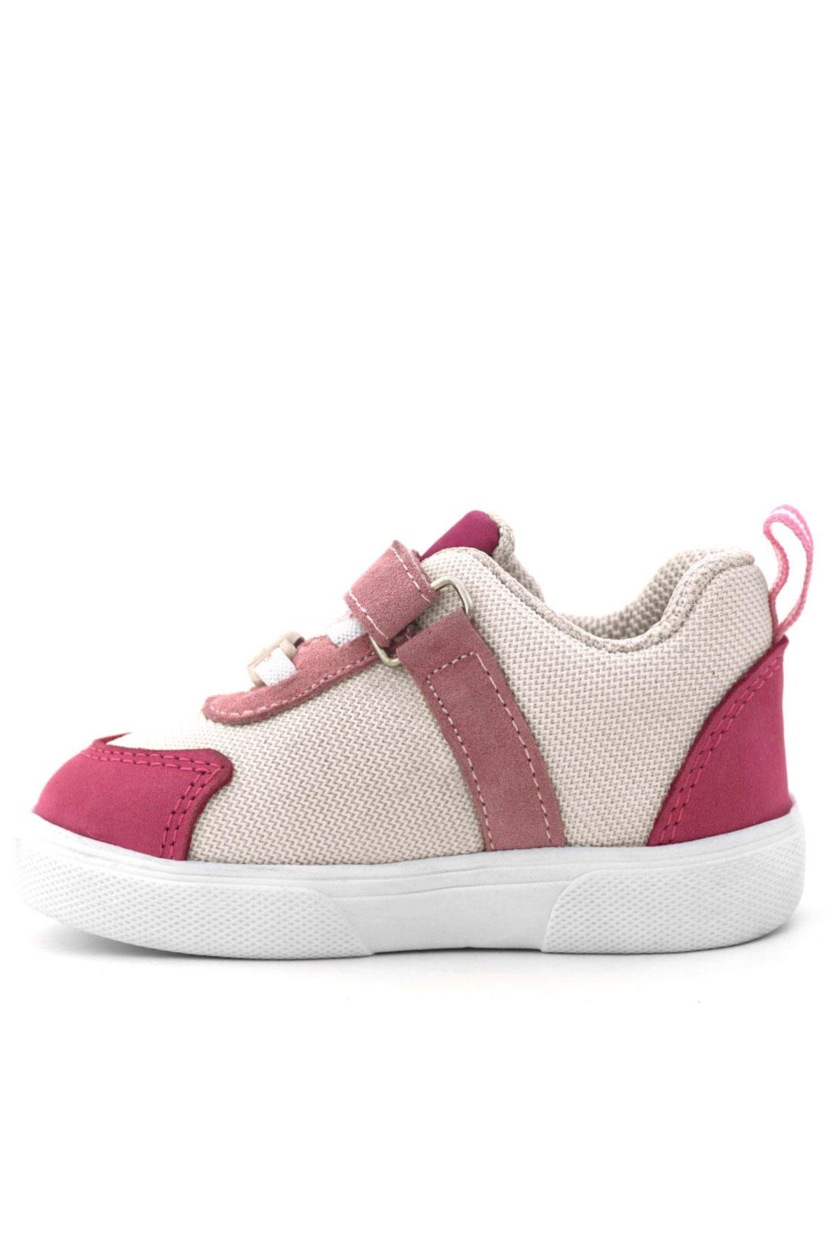 Hakiki Deri Pembe Krem Cırtlı Kız Bebek Ayakkabı - Görsel 6