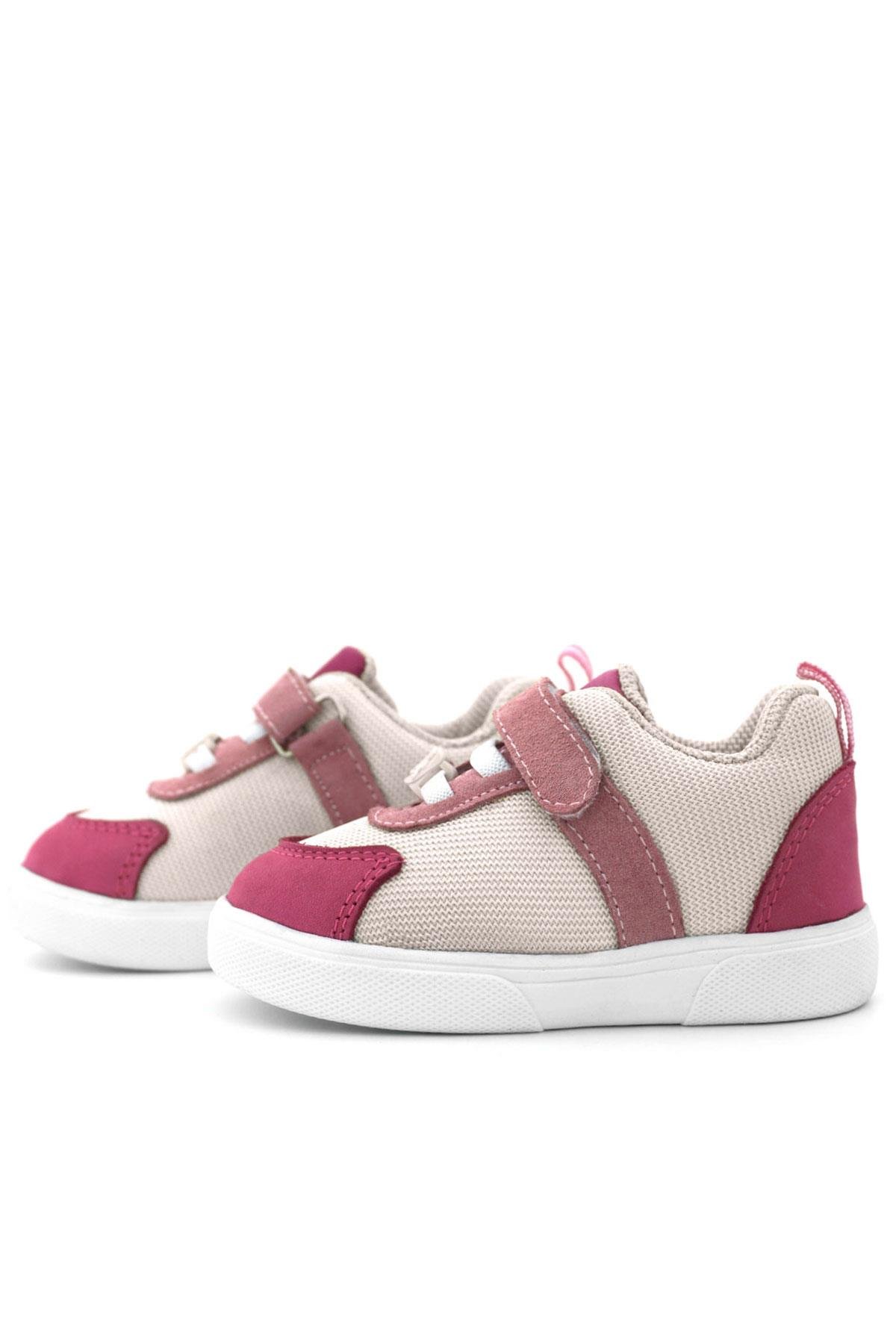 Hakiki Deri Pembe Krem Cırtlı Kız Bebek Ayakkabı - Görsel 7