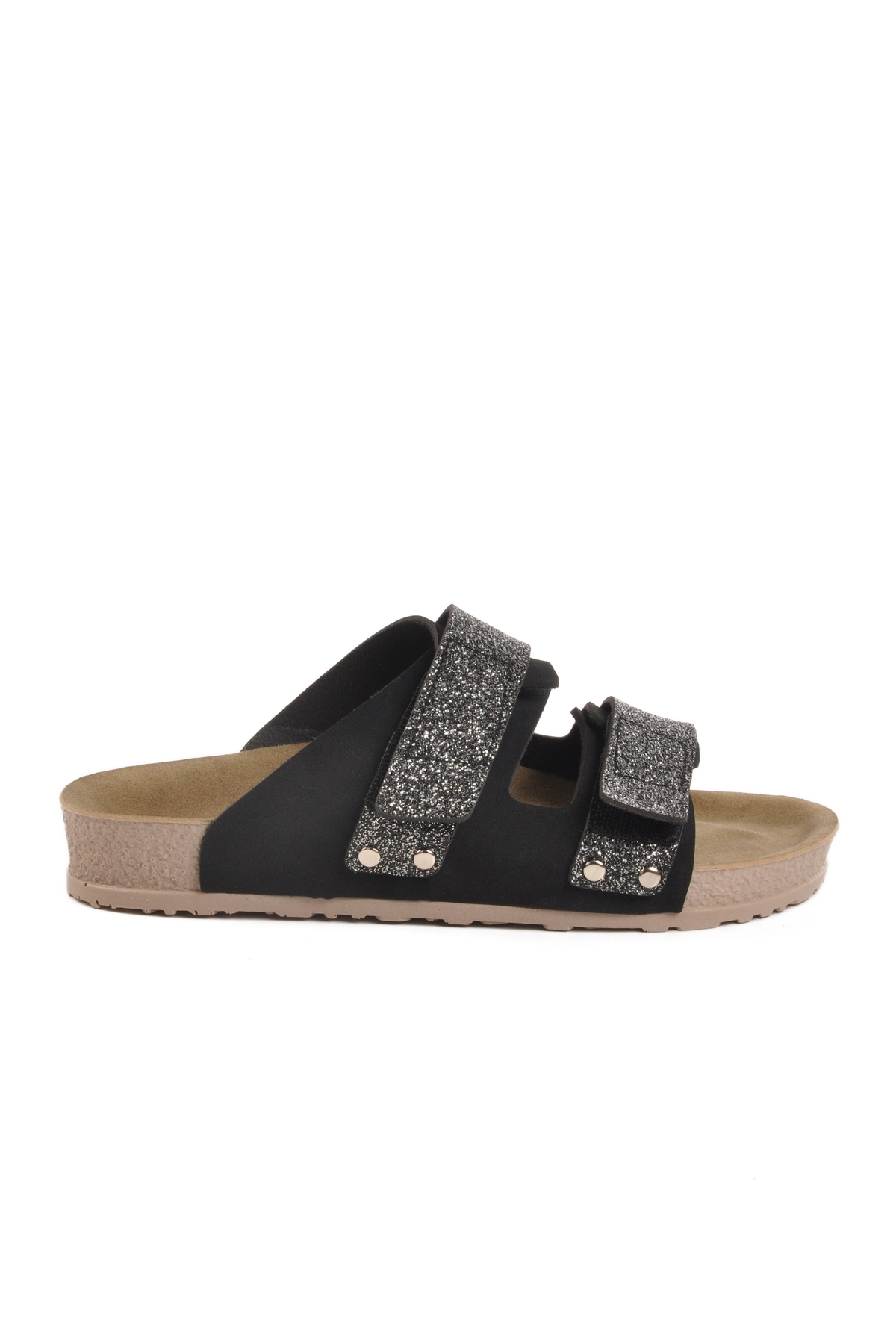 Aspor Siyah Simli Cırtlı Kadın Düz Terlik - Görsel 2