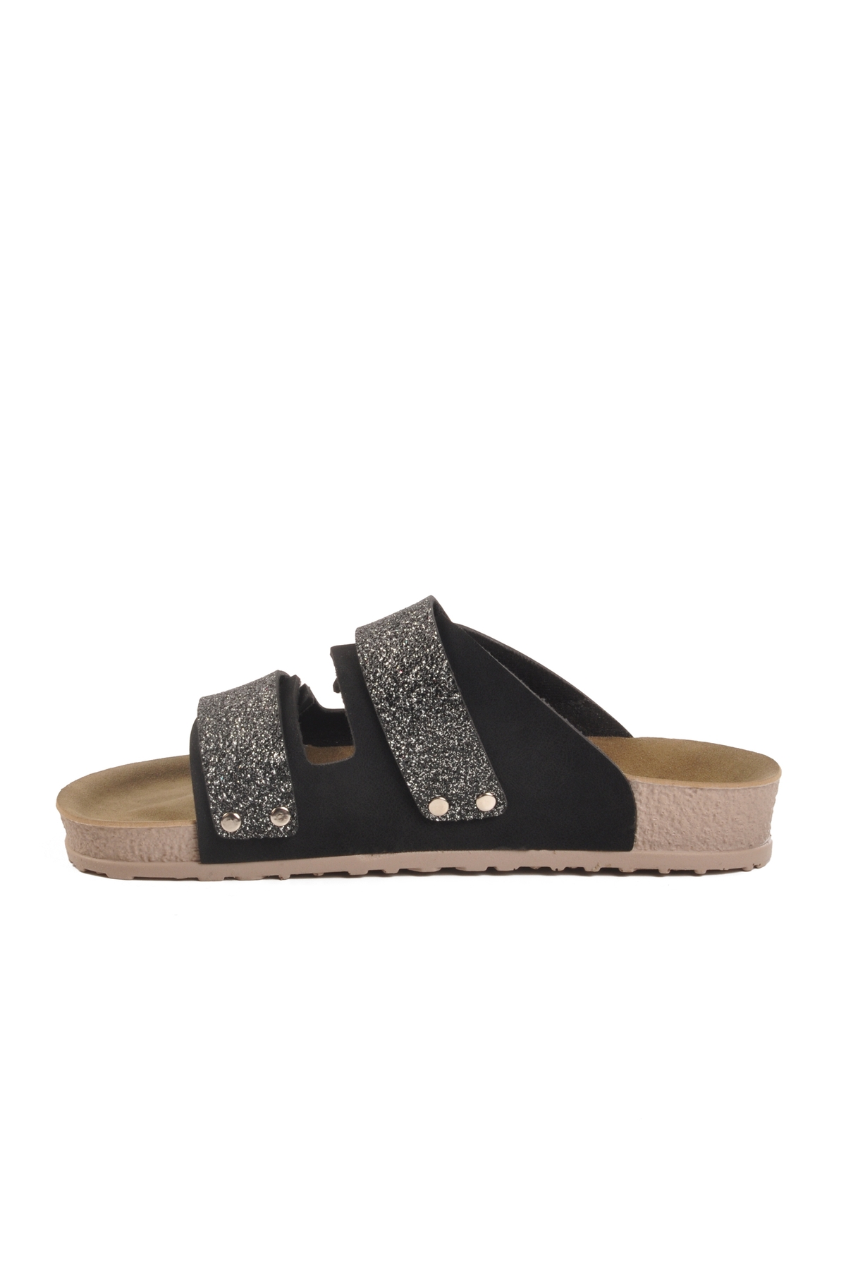 Aspor Siyah Simli Cırtlı Kadın Düz Terlik - Görsel 3