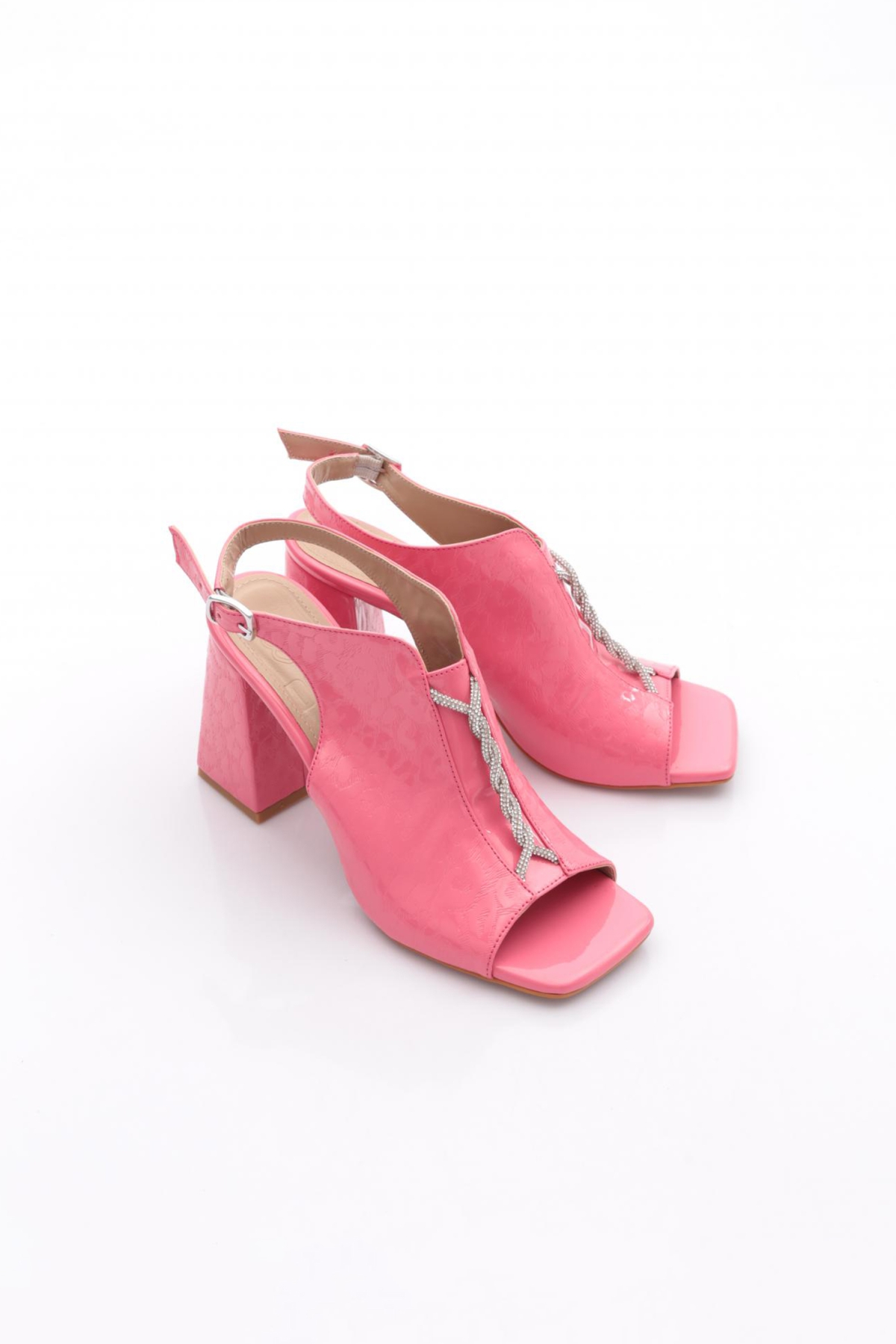 08 Kadin Silver Taşli Burgulu Topuklu Ayakkabi - Görsel 3