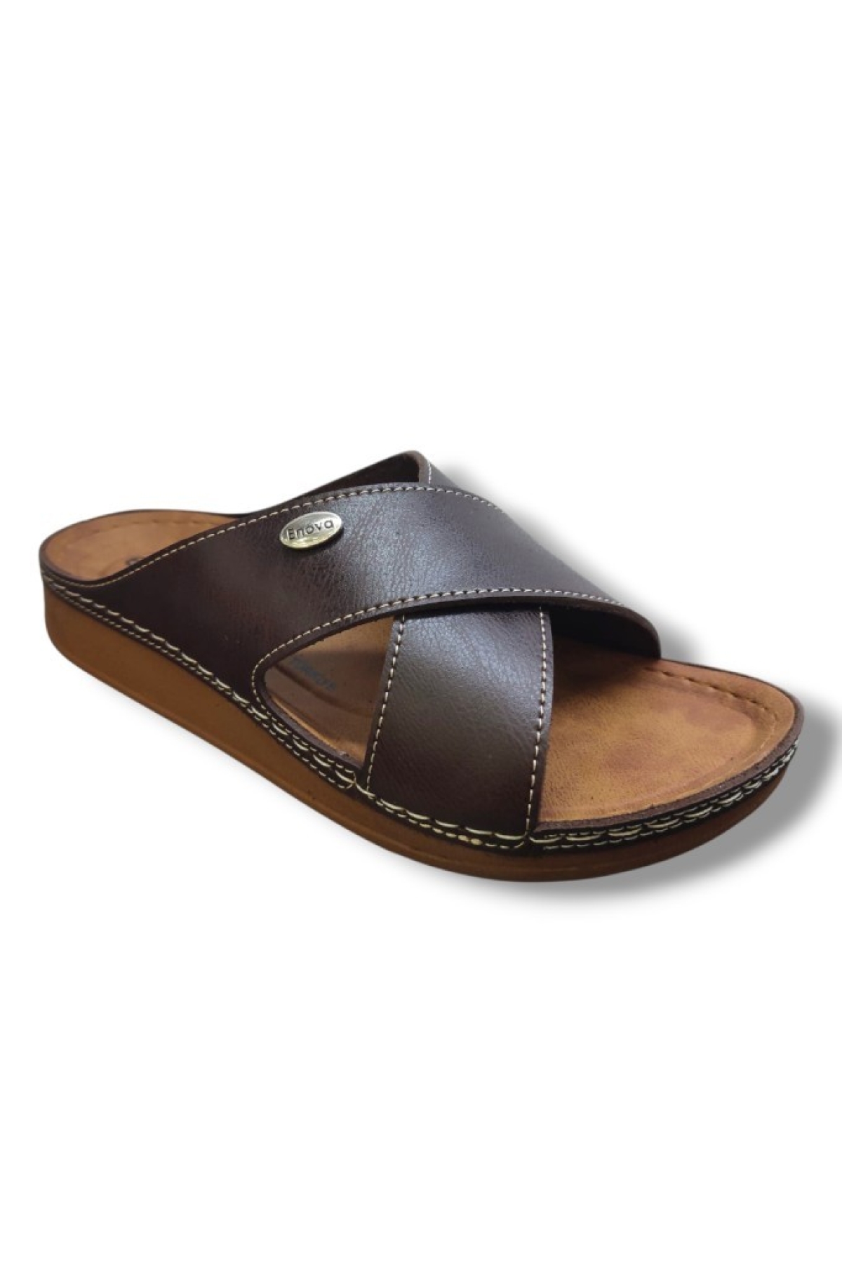 M224-0102-25 Deri Anatomik Çapraz Bant Erkek Terlik - Görsel 2