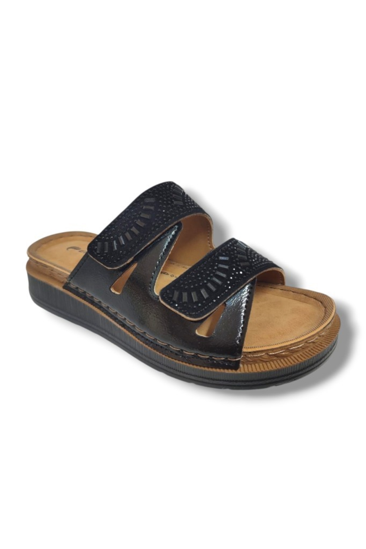 M3-25 Anatomik Taşlı Çift Bant Cırtlı Kadın Terlik - Görsel 2