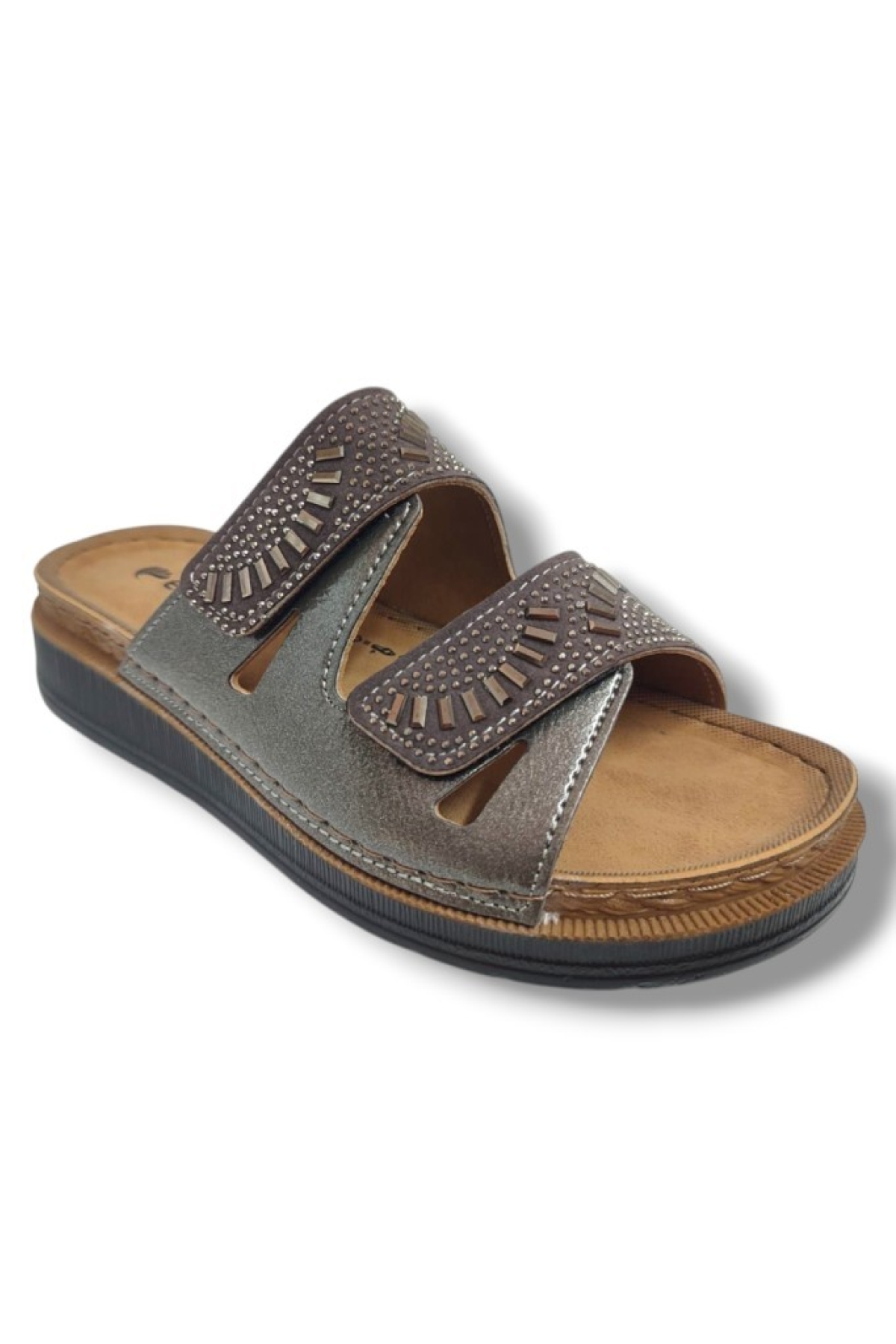 M3-25 Anatomik Taşlı Çift Bant Cırtlı Kadın Terlik - Görsel 2