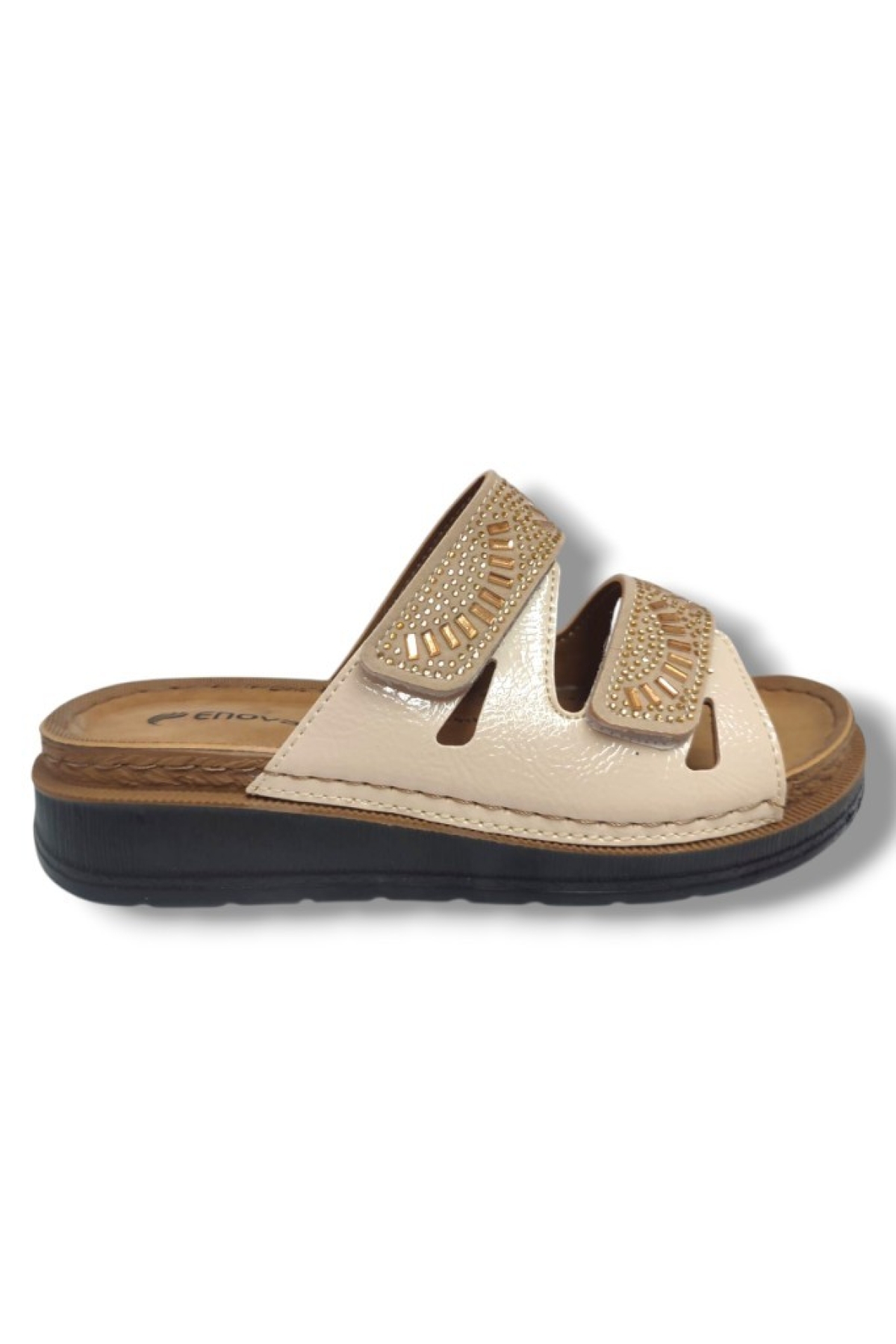 M3-25 Anatomik Taşlı Çift Bant Cırtlı Kadın Terlik - Görsel 3