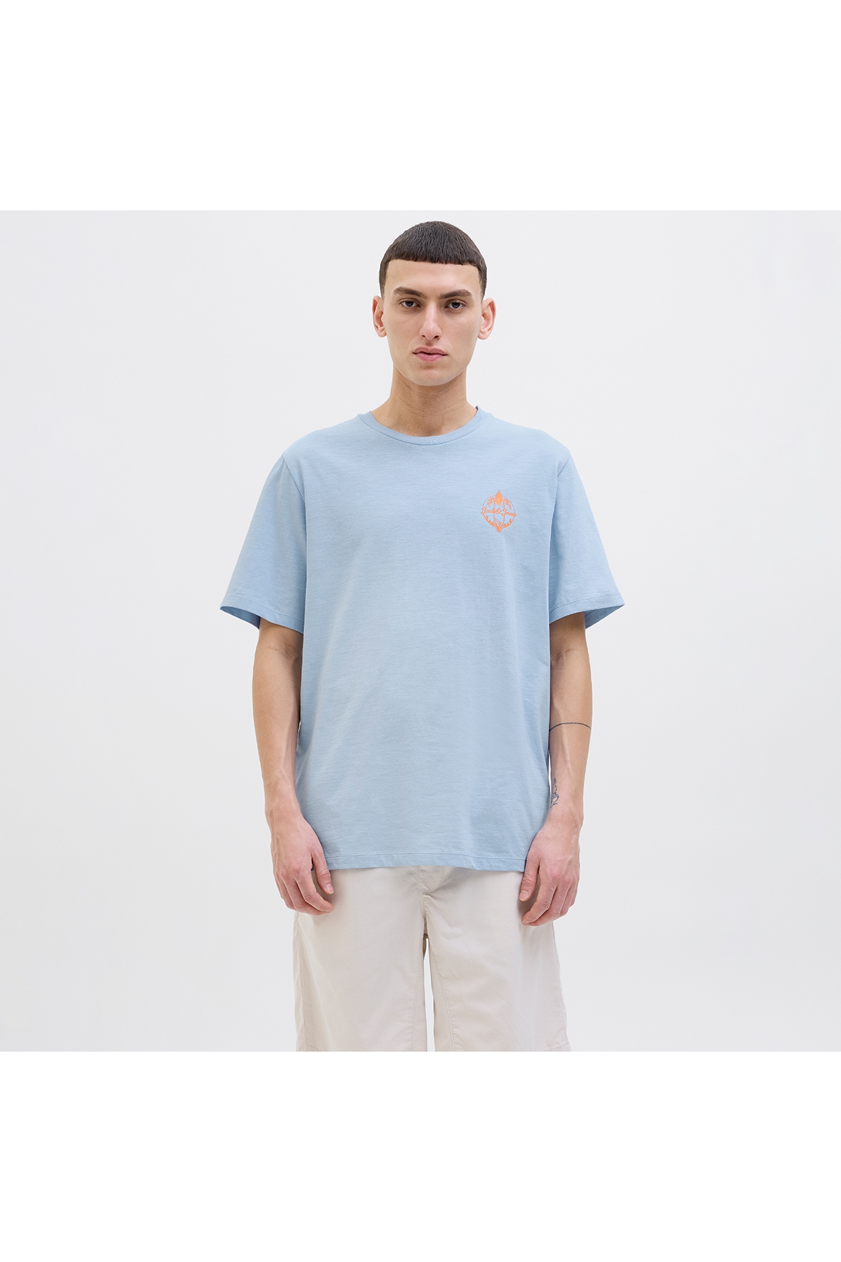 Jack Jones Jjporto Tee Ss Crew Neck Erkek Mavi Tshirt 12269429-07