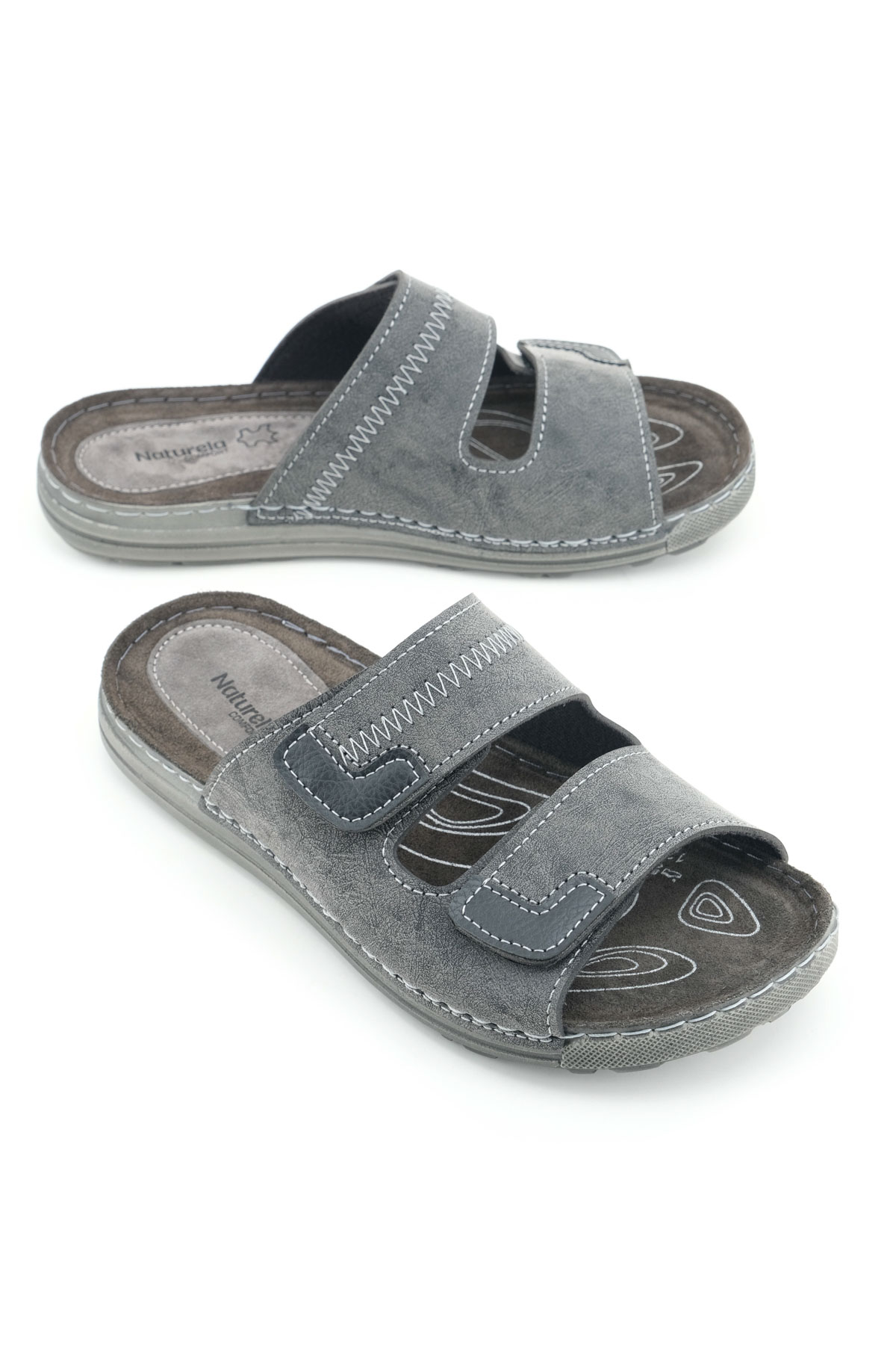 Naturela Comfort Erkek Yazlık İç Taban Hakiki Deri Çift Cırtlı Ayarlanabilir Rahat Taban Günlük Terlik - Görsel 2