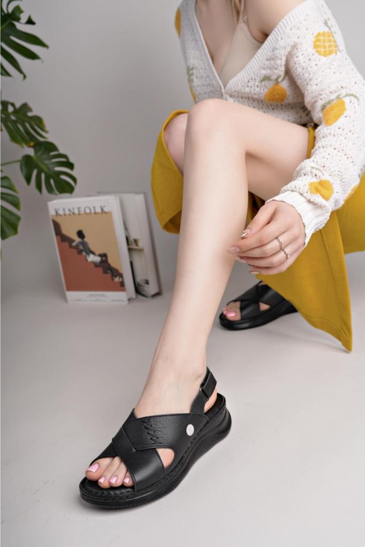 D25ys 2855 Hakiki Deri Kadın Sandalet - Görsel 3