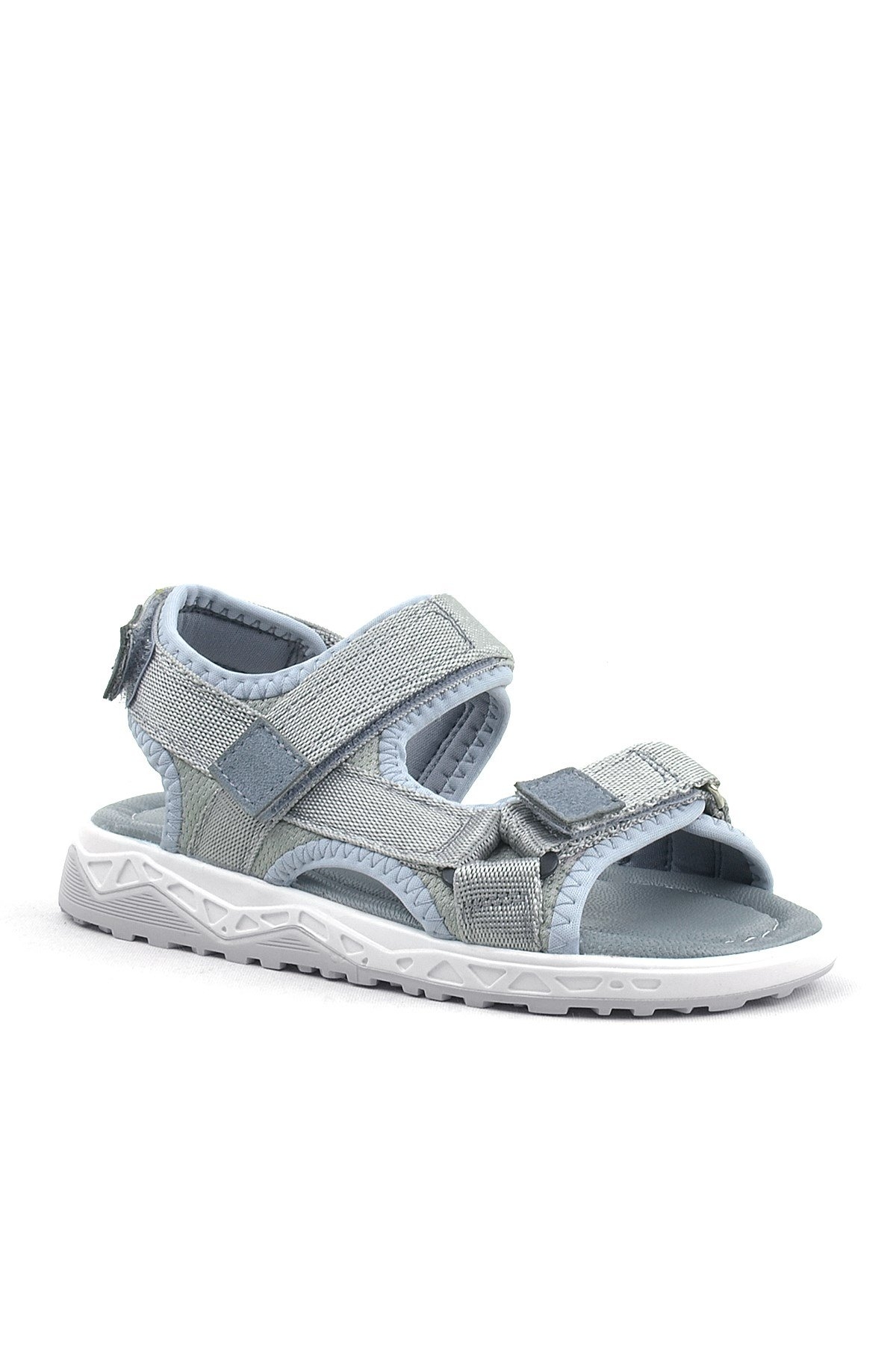 Gri Kordon Detaylı Konfor Tabanlı Cırtlı Çocuk Sandalet - Görsel 2