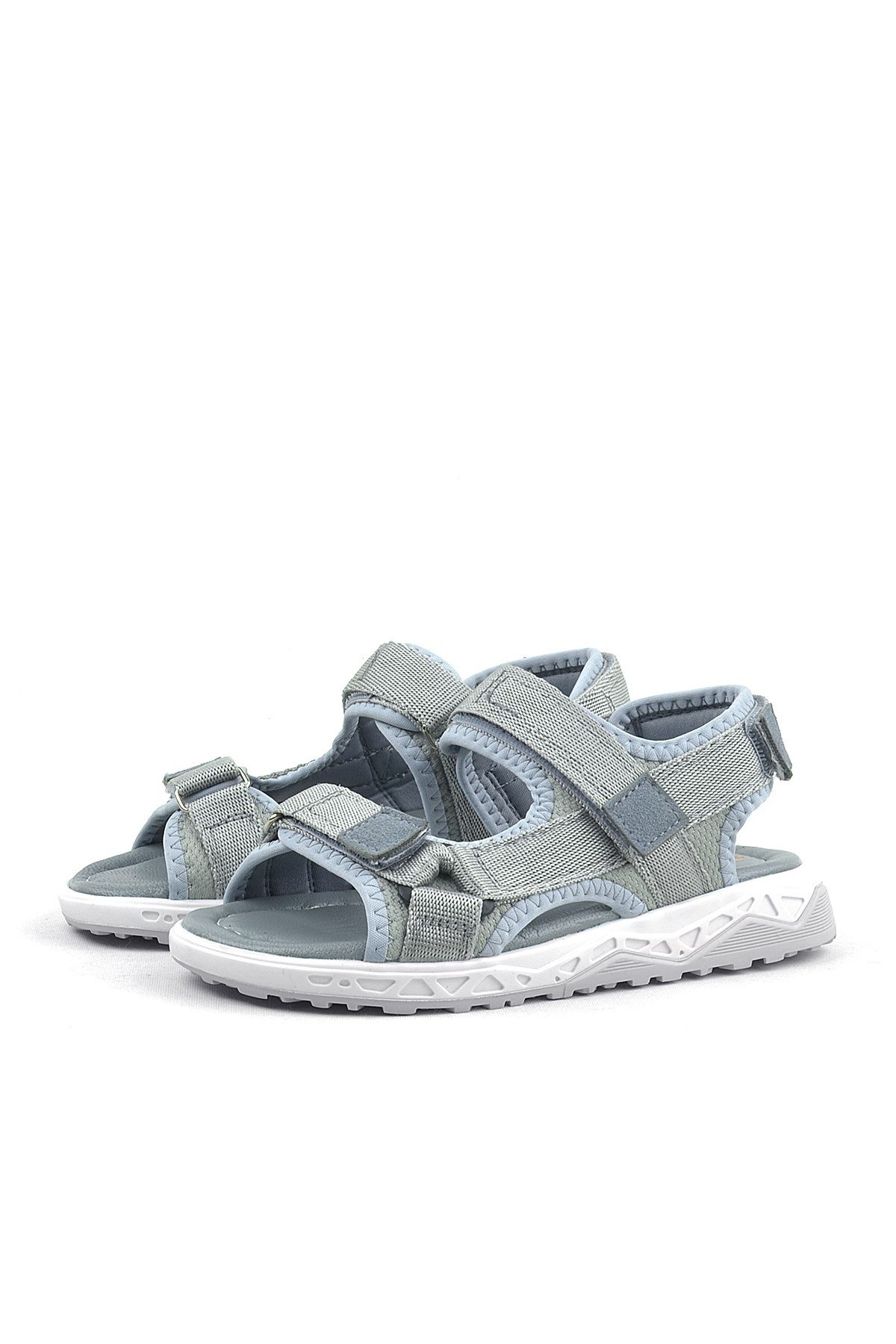 Gri Kordon Detaylı Konfor Tabanlı Cırtlı Çocuk Sandalet - Görsel 5