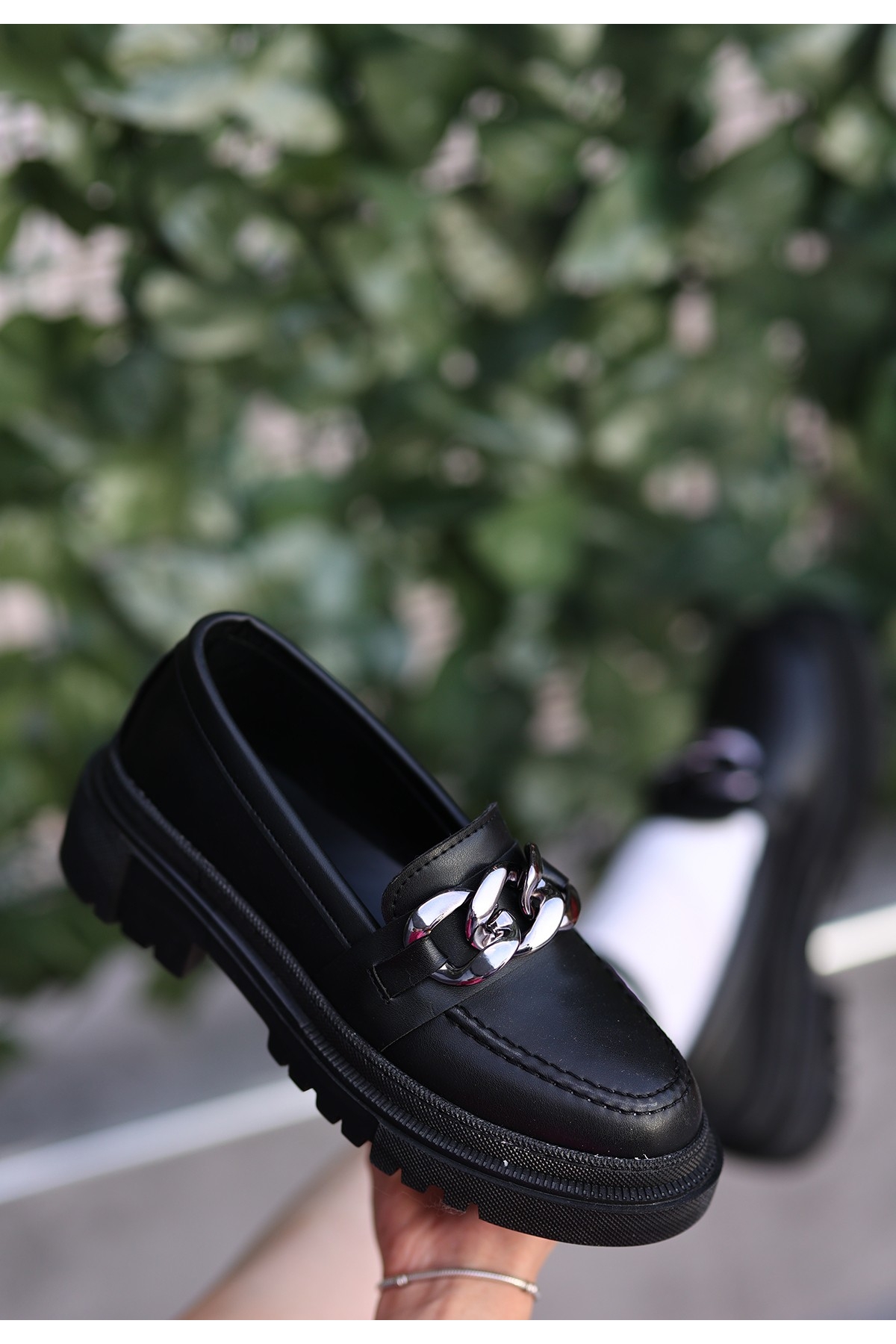 Siyah Suni Deri Kadın Oxford Ayakkabı - Görsel 5