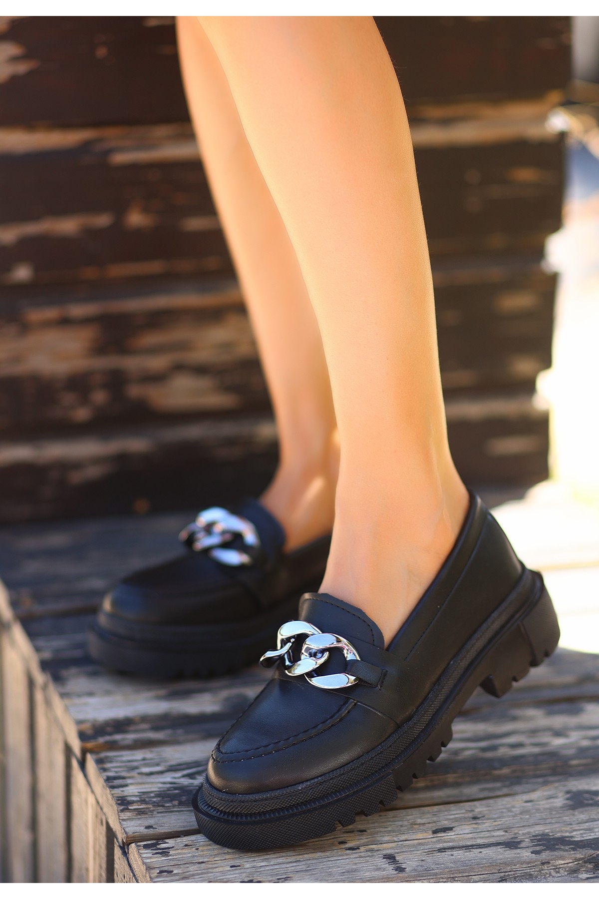 Siyah Suni Deri Kadın Oxford Ayakkabı - Görsel 8