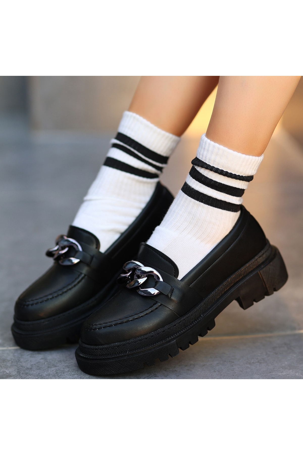 Siyah Suni Deri Kadın Oxford Ayakkabı - Görsel 10