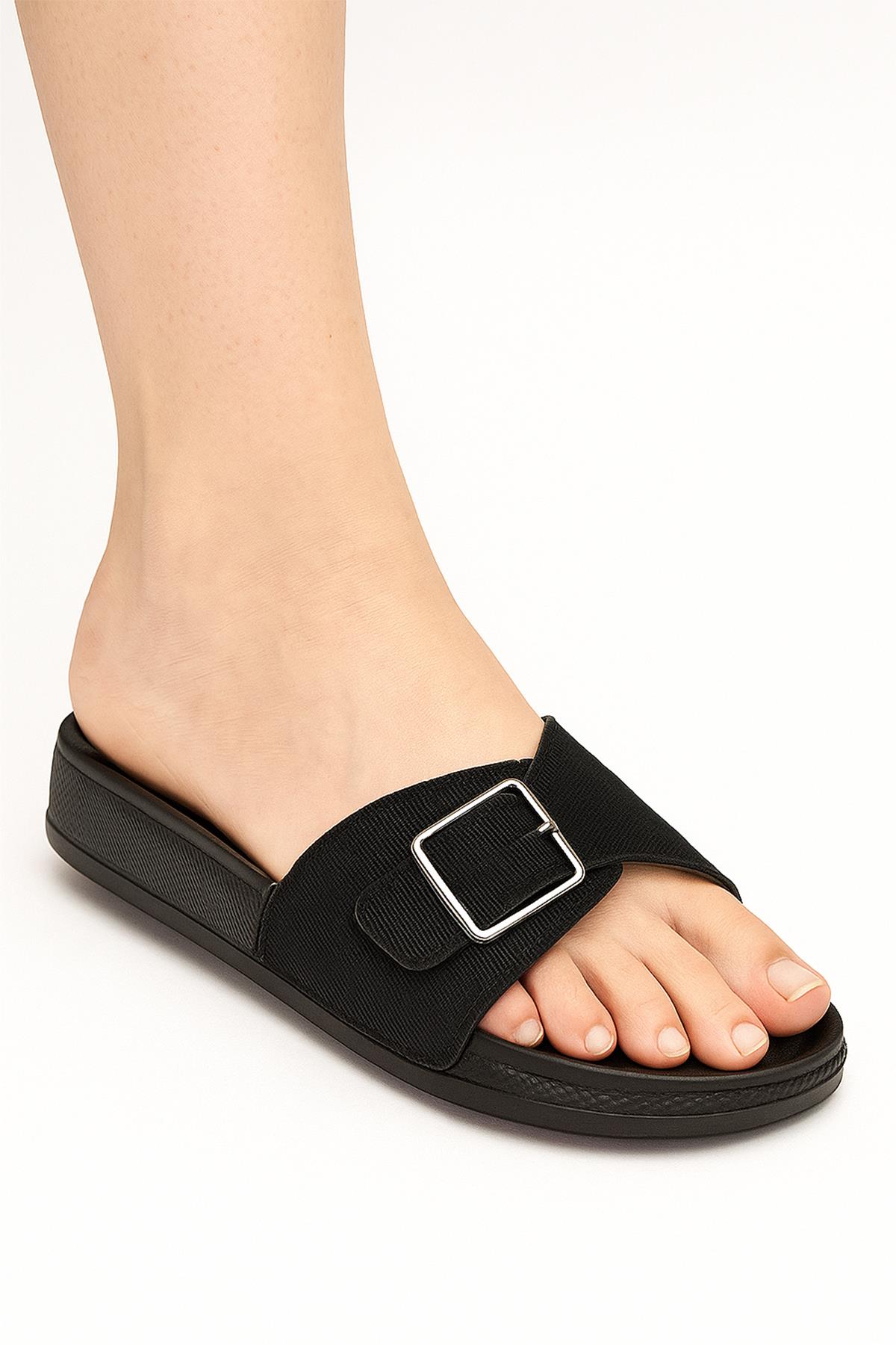 381 Rahat Ortopedik Taban Günlük Kadın Terlik Çift Toka Kadın Terlik Sim Detaylı - Görsel 2