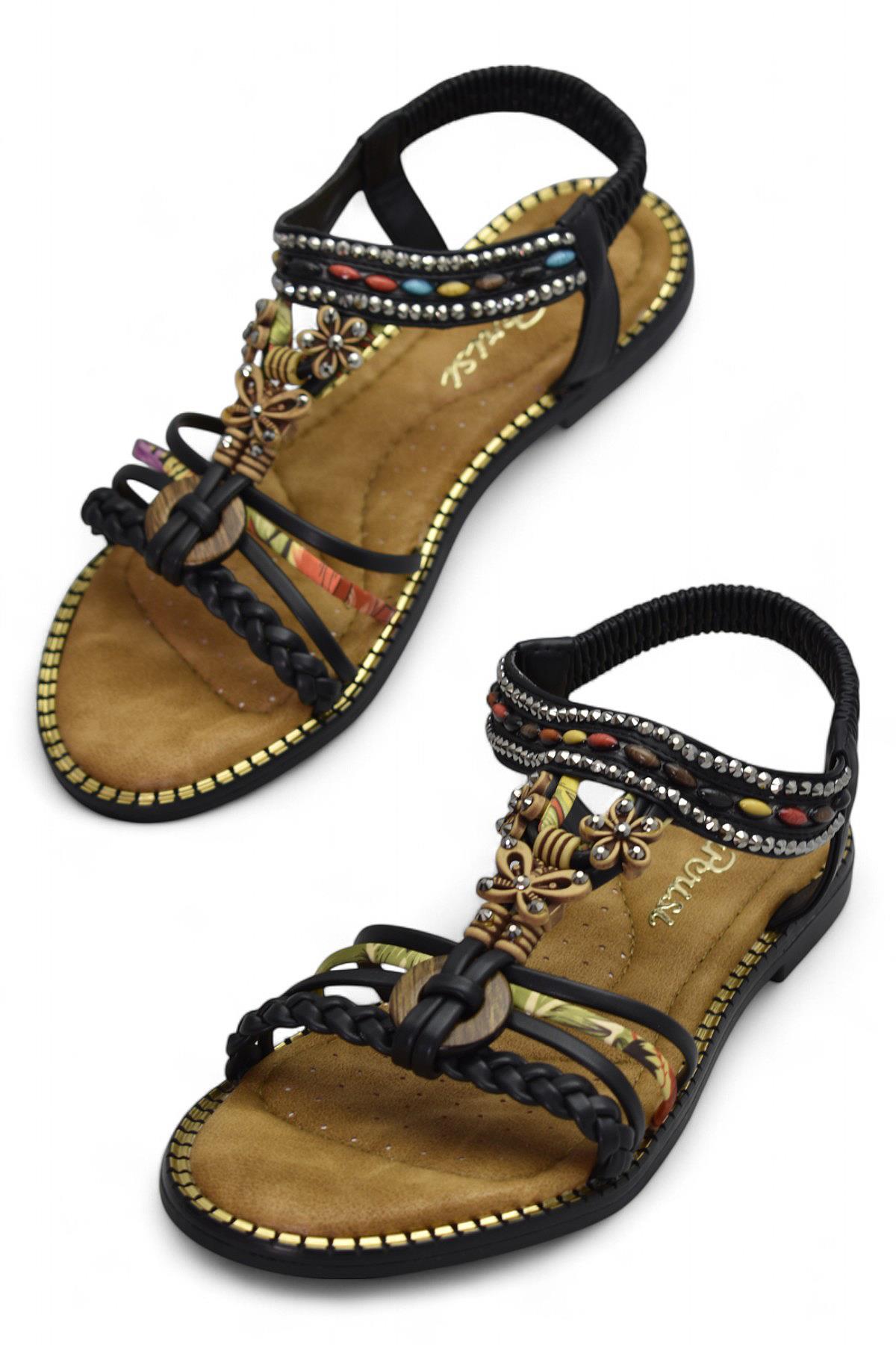 5629 Rahat Ortopedik Taban Taşlı Kadın Sandalet Günlük Sandalet - Görsel 3