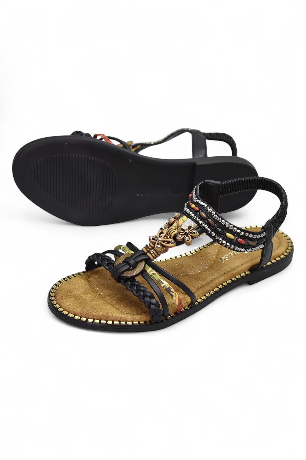 5629 Rahat Ortopedik Taban Taşlı Kadın Sandalet Günlük Sandalet - Görsel 4
