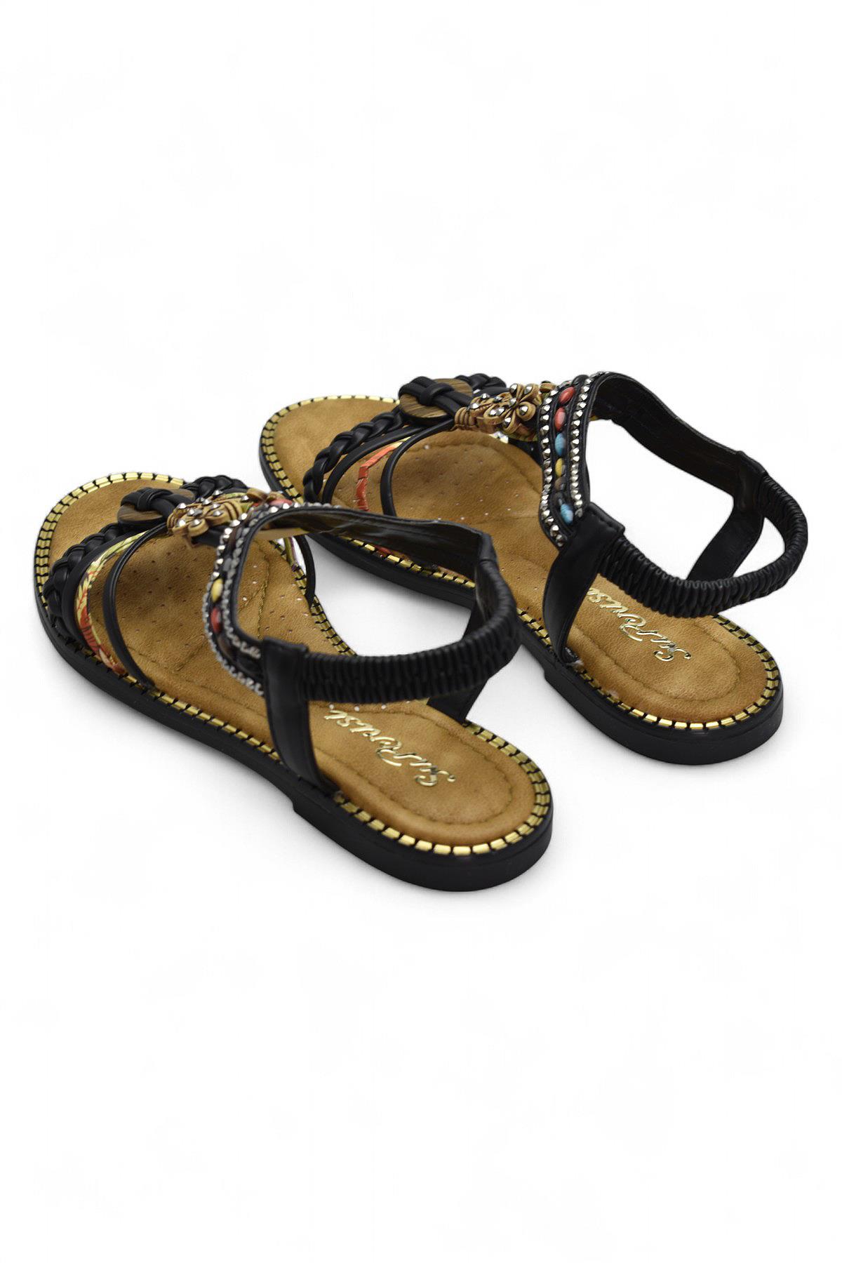 5629 Rahat Ortopedik Taban Taşlı Kadın Sandalet Günlük Sandalet - Görsel 5