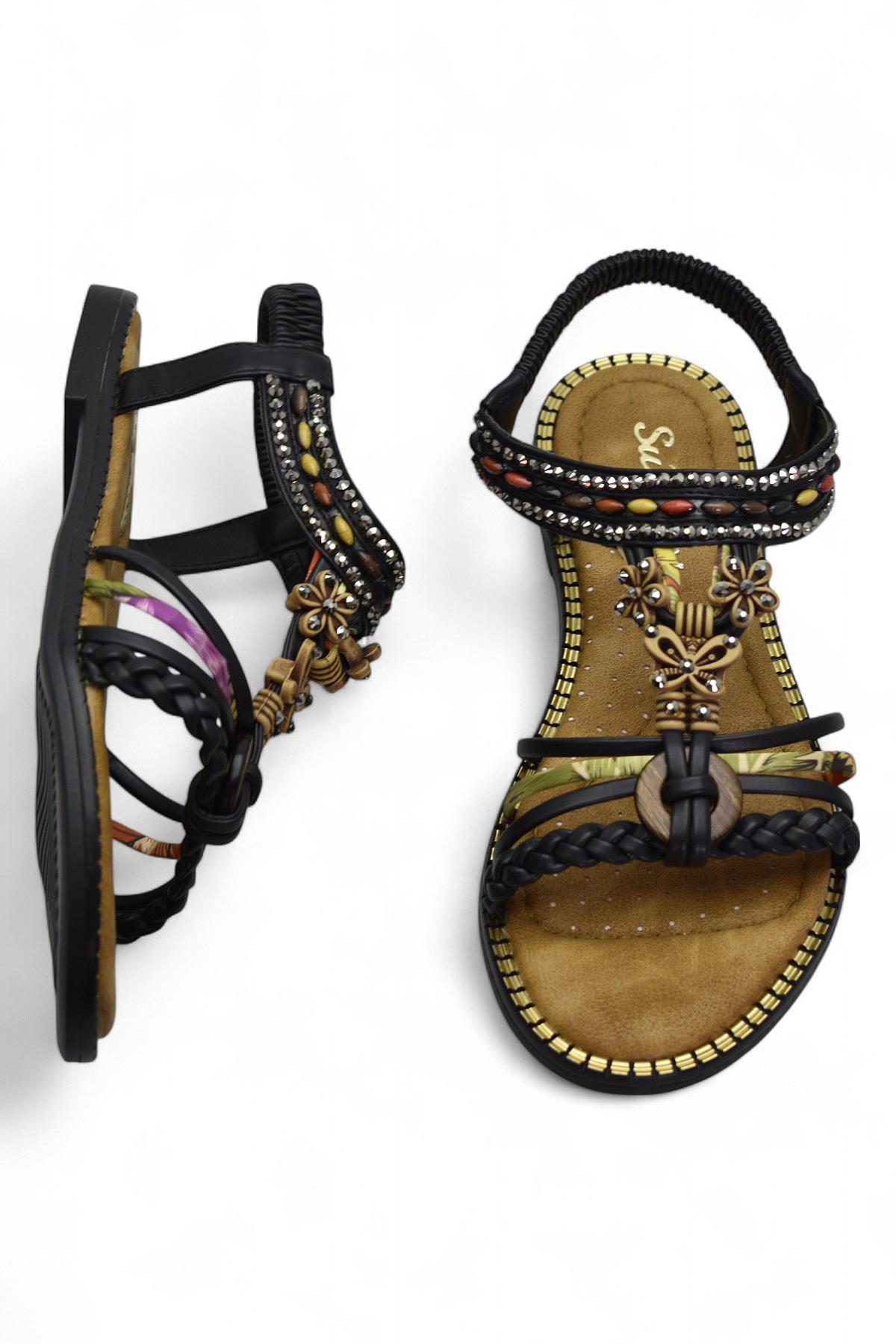 5629 Rahat Ortopedik Taban Taşlı Kadın Sandalet Günlük Sandalet - Görsel 6