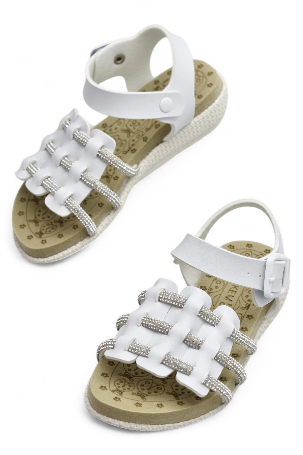 8454 Rahat Taban Kız Çocuk Sandalet Terlik Çocuk Taşlı Sandalet - Görsel 3
