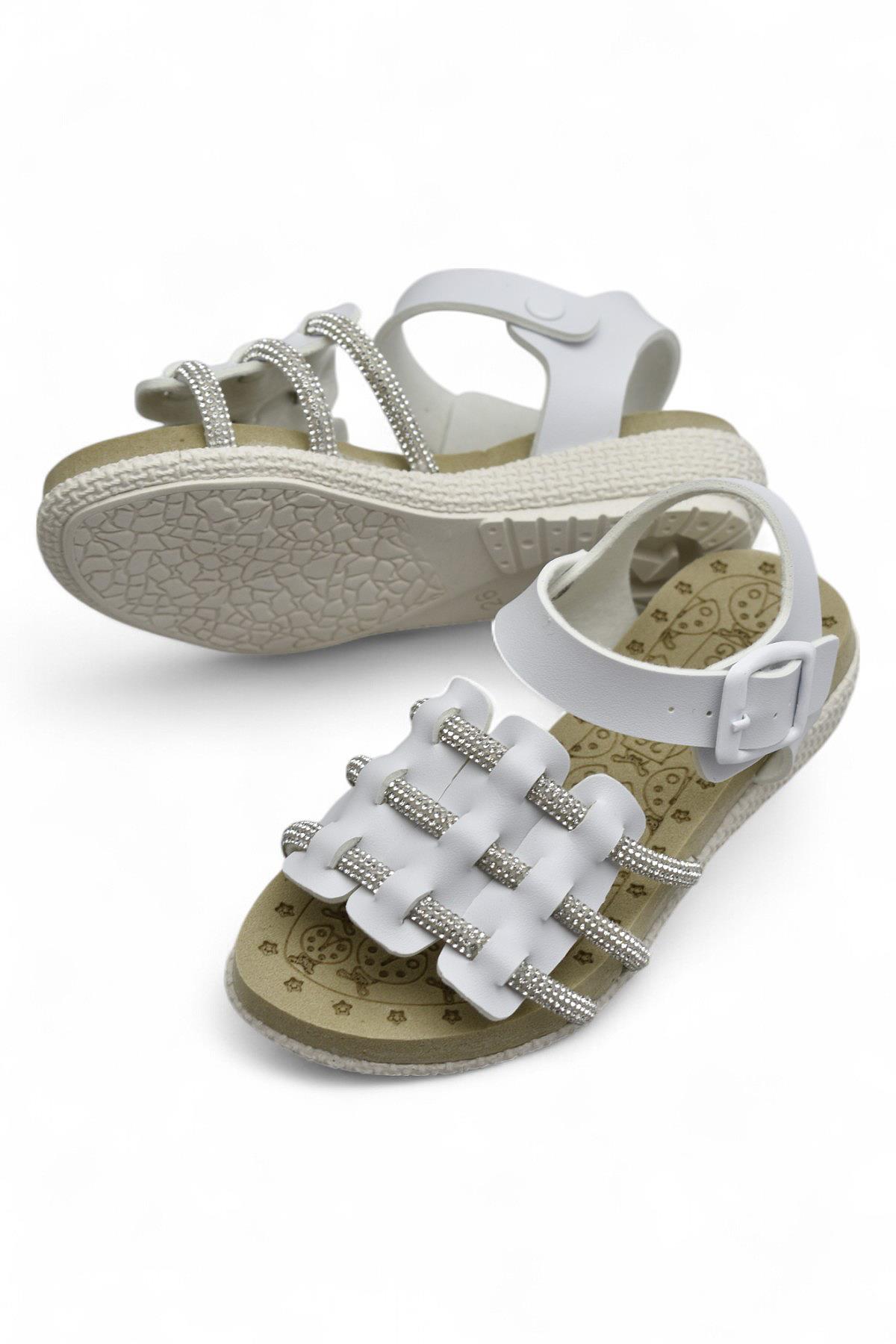 8454 Rahat Taban Kız Çocuk Sandalet Terlik Çocuk Taşlı Sandalet - Görsel 5