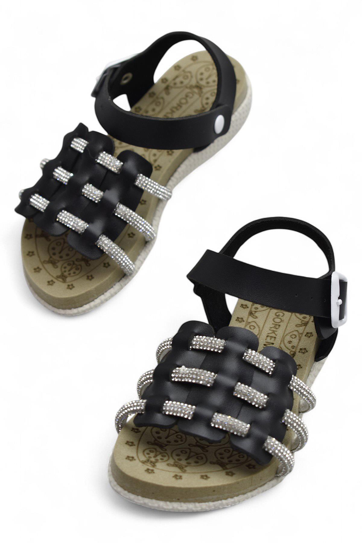 8454 Rahat Taban Kız Çocuk Sandalet Terlik Çocuk Taşlı Sandalet - Görsel 3