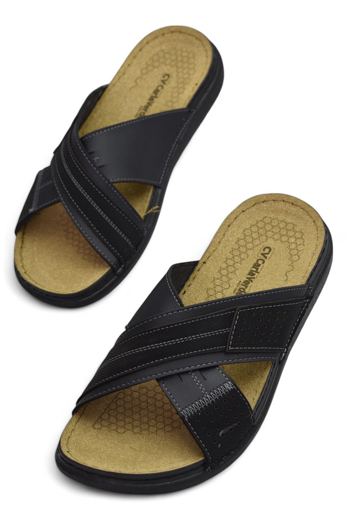 171202 Ortopedik Taban Erkek Terlik Erkek Cırtlı Terlik Sandalet - Görsel 3