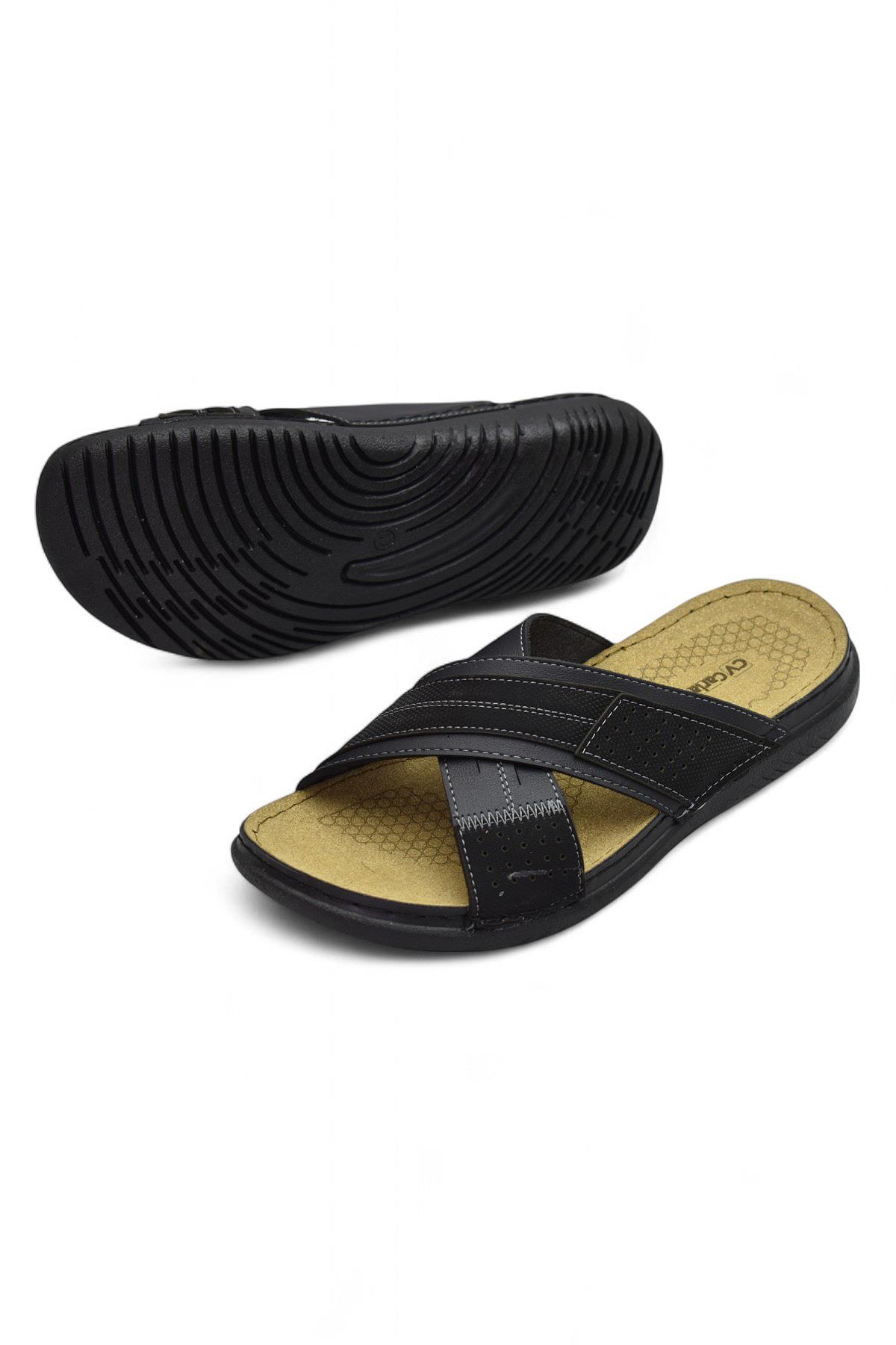 171202 Ortopedik Taban Erkek Terlik Erkek Cırtlı Terlik Sandalet - Görsel 5