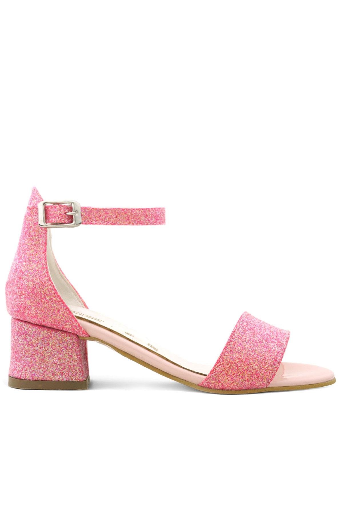 Lilo Simli Fuşya Pembe Tek Bantlı Kız Çocuk Topuklu Abiye Ayakkabı - Görsel 4