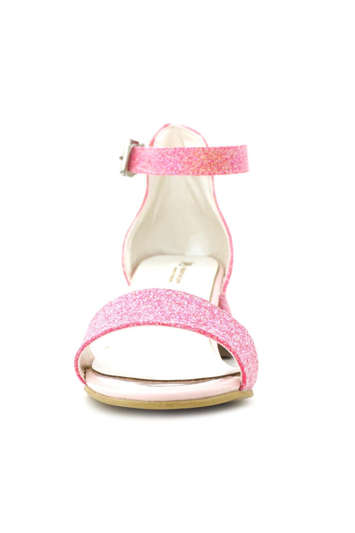 Lilo Simli Fuşya Pembe Tek Bantlı Kız Çocuk Topuklu Abiye Ayakkabı - Görsel 5