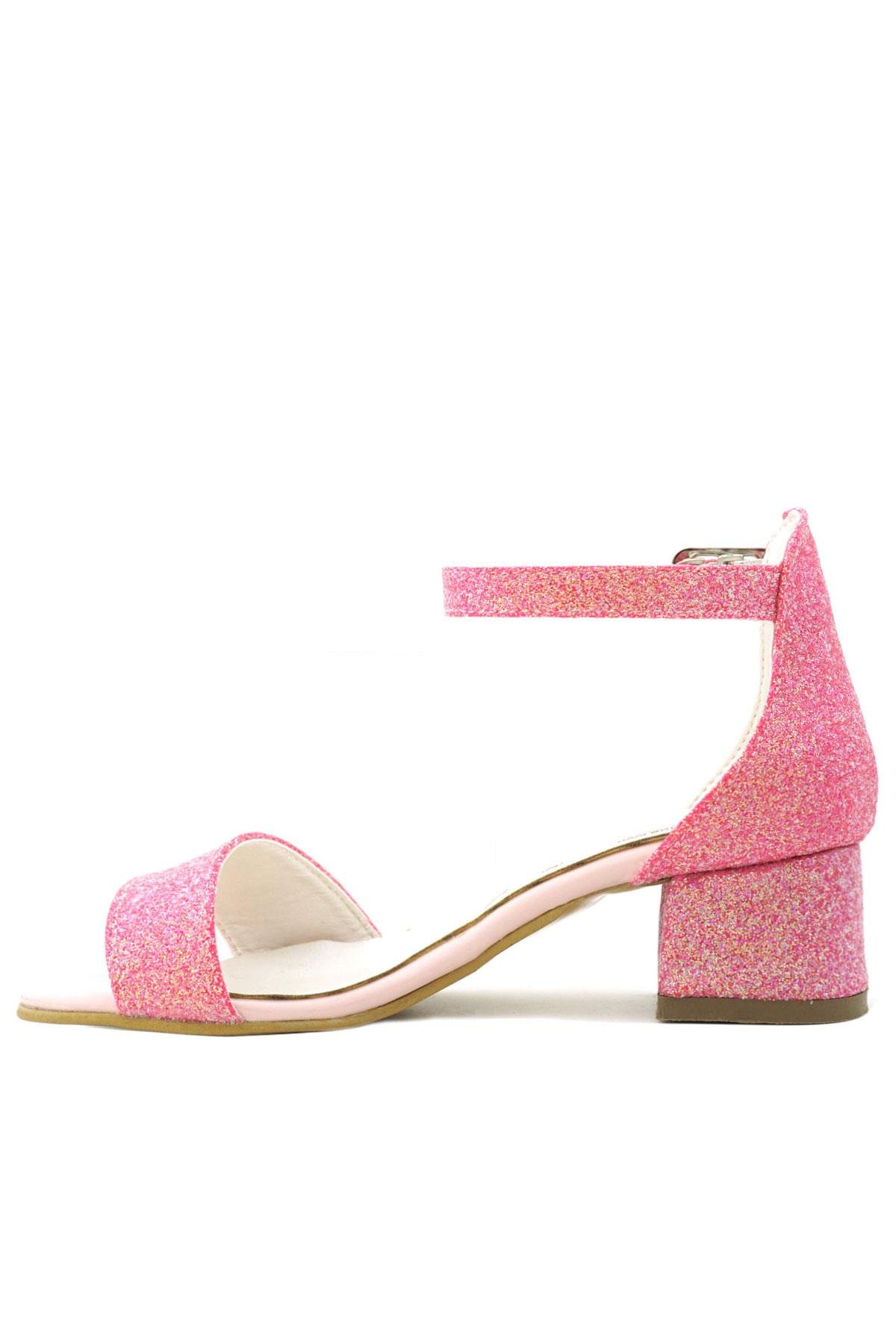 Lilo Simli Fuşya Pembe Tek Bantlı Kız Çocuk Topuklu Abiye Ayakkabı - Görsel 6