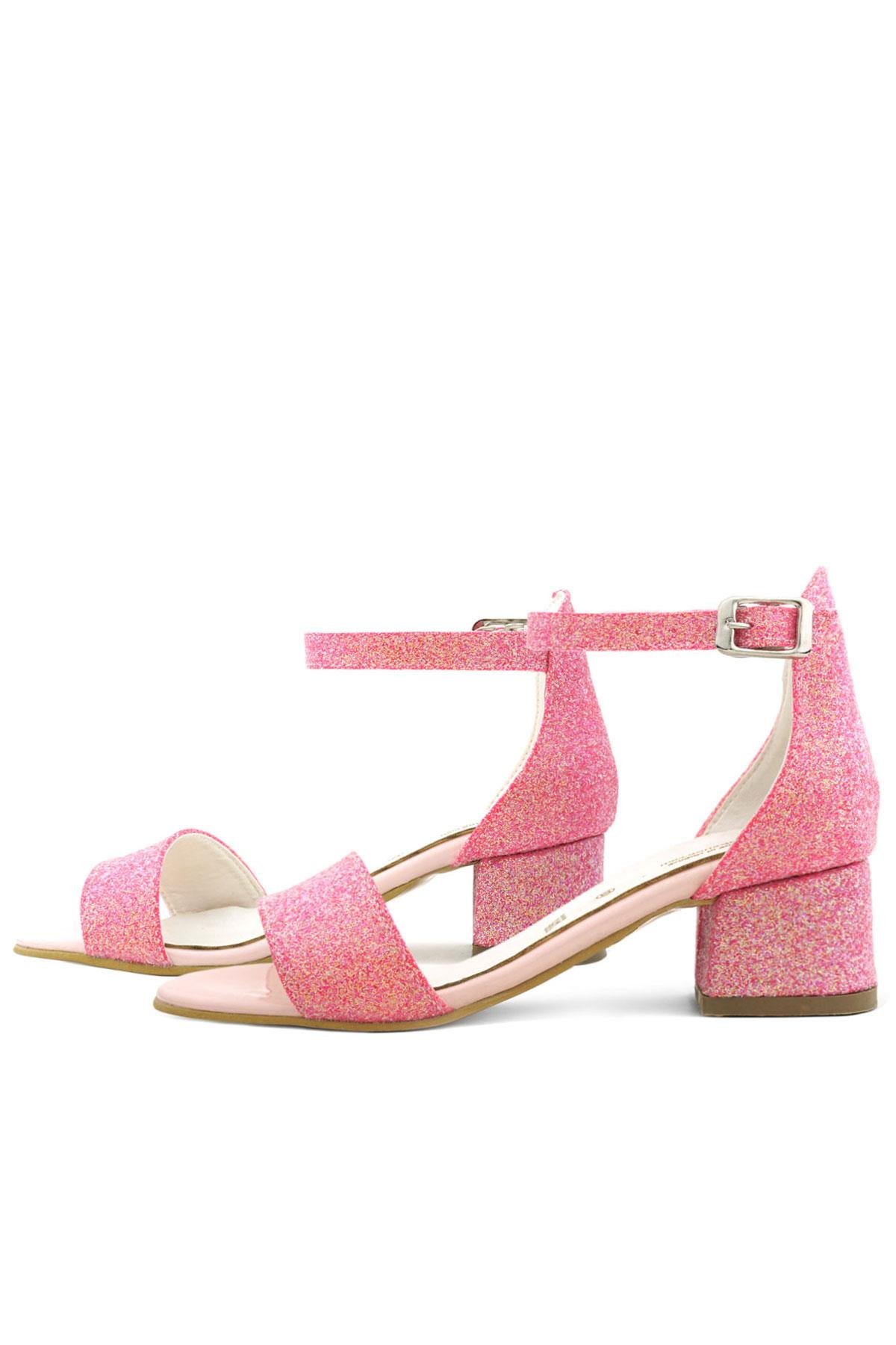 Lilo Simli Fuşya Pembe Tek Bantlı Kız Çocuk Topuklu Abiye Ayakkabı - Görsel 7