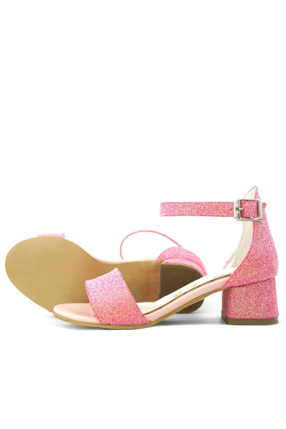 Lilo Simli Fuşya Pembe Tek Bantlı Kız Çocuk Topuklu Abiye Ayakkabı - Görsel 8