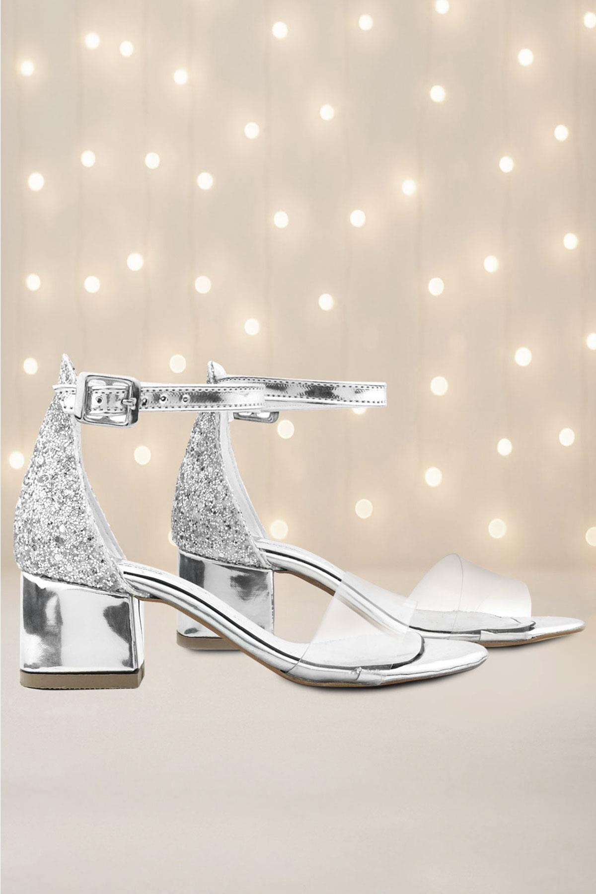 Luisa Gümüş Şeffaf Tek Bantlı Kız Çocuk Abiye Ayakkabı - Görsel 2