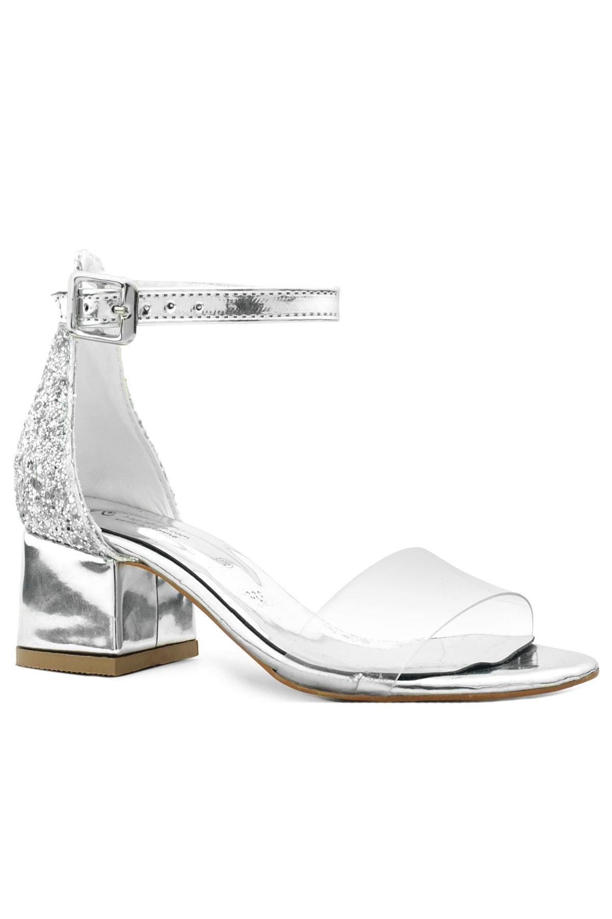 Luisa Gümüş Şeffaf Tek Bantlı Kız Çocuk Abiye Ayakkabı - Görsel 3