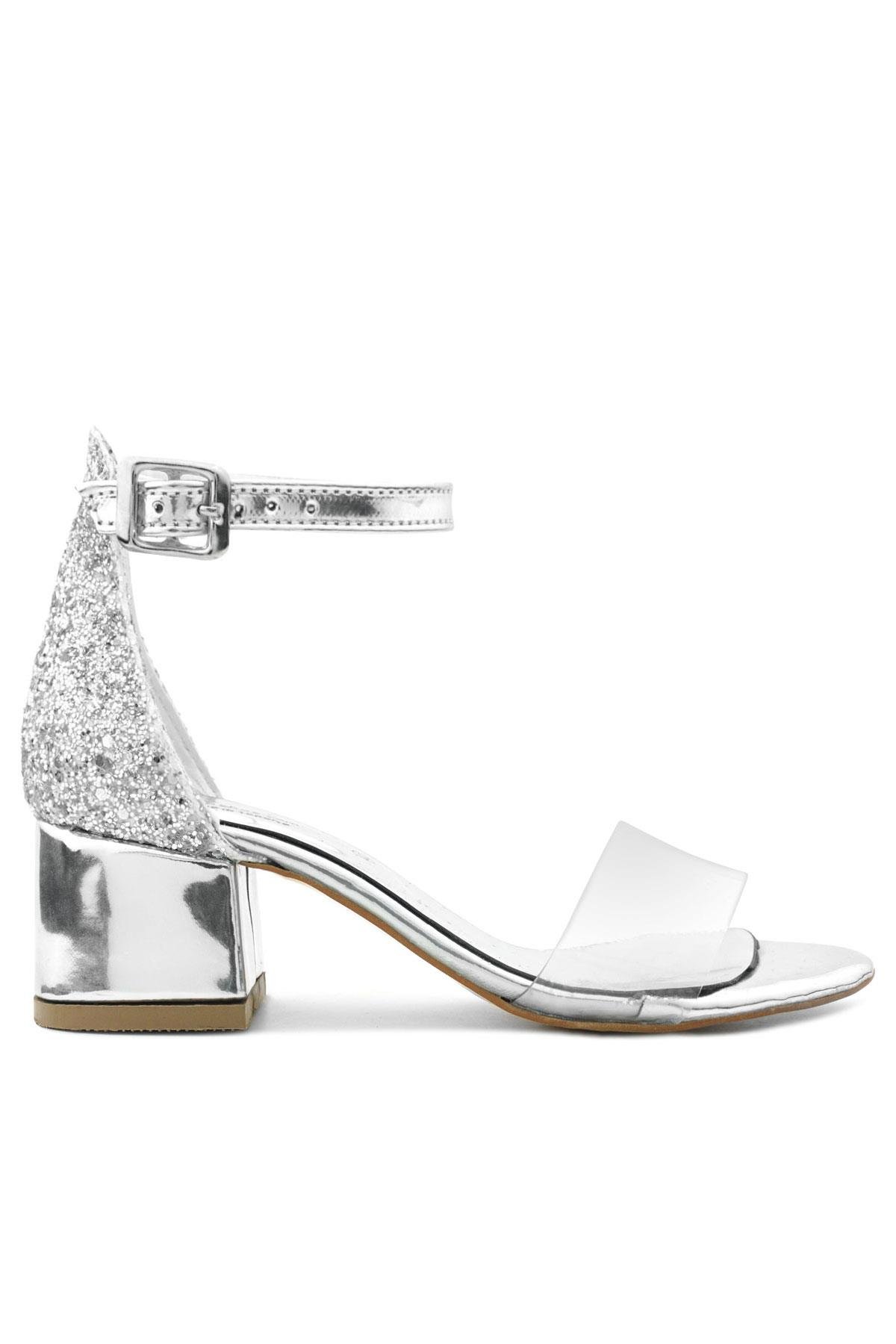 Luisa Gümüş Şeffaf Tek Bantlı Kız Çocuk Abiye Ayakkabı - Görsel 4