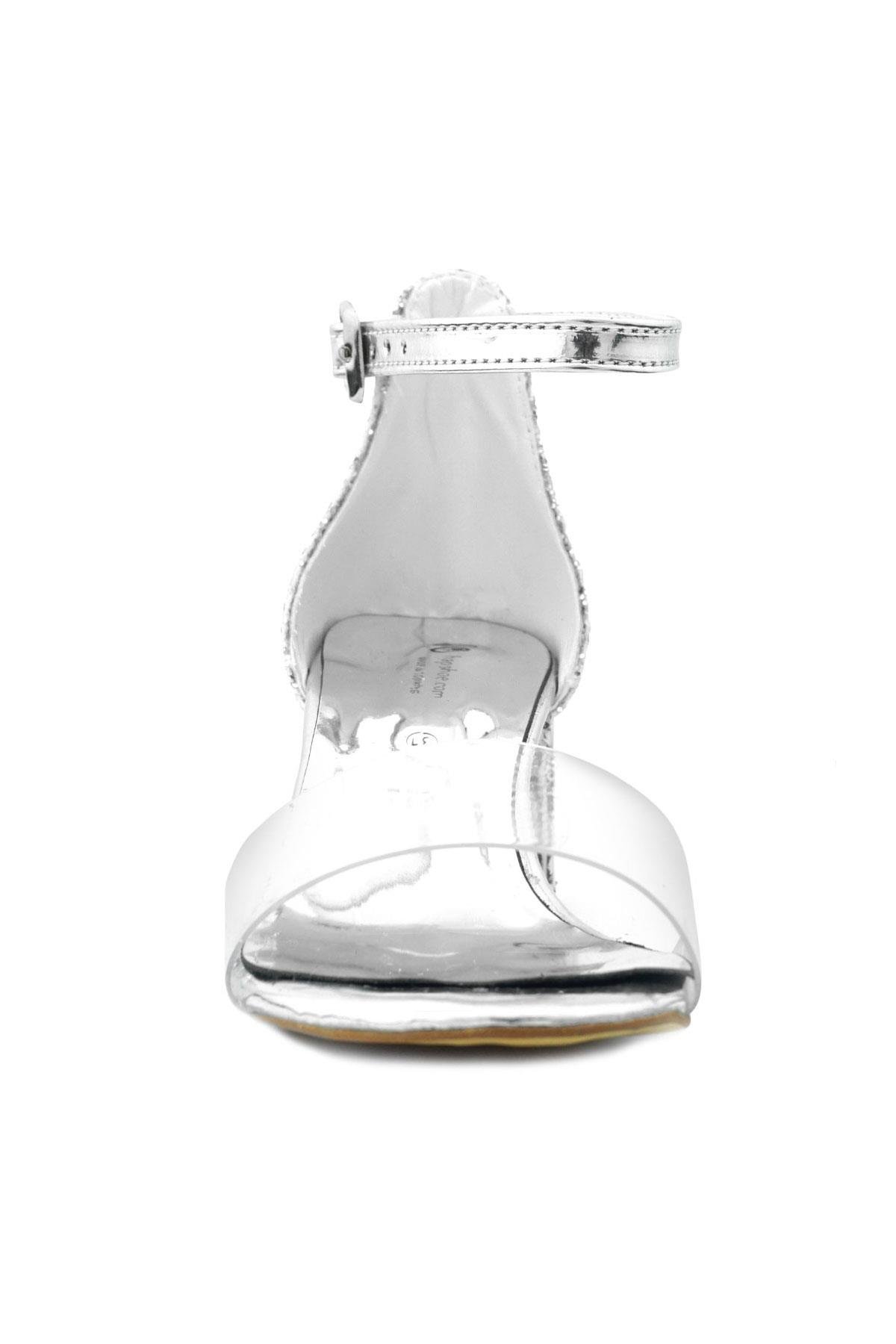 Luisa Gümüş Şeffaf Tek Bantlı Kız Çocuk Abiye Ayakkabı - Görsel 5