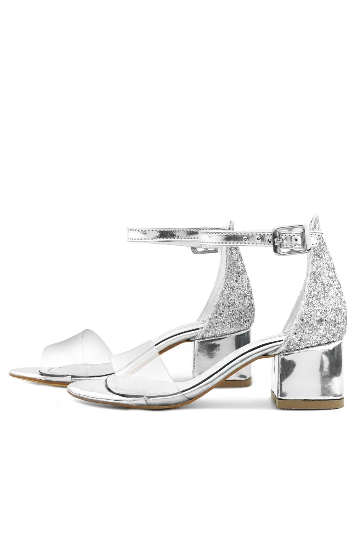 Luisa Gümüş Şeffaf Tek Bantlı Kız Çocuk Abiye Ayakkabı - Görsel 7