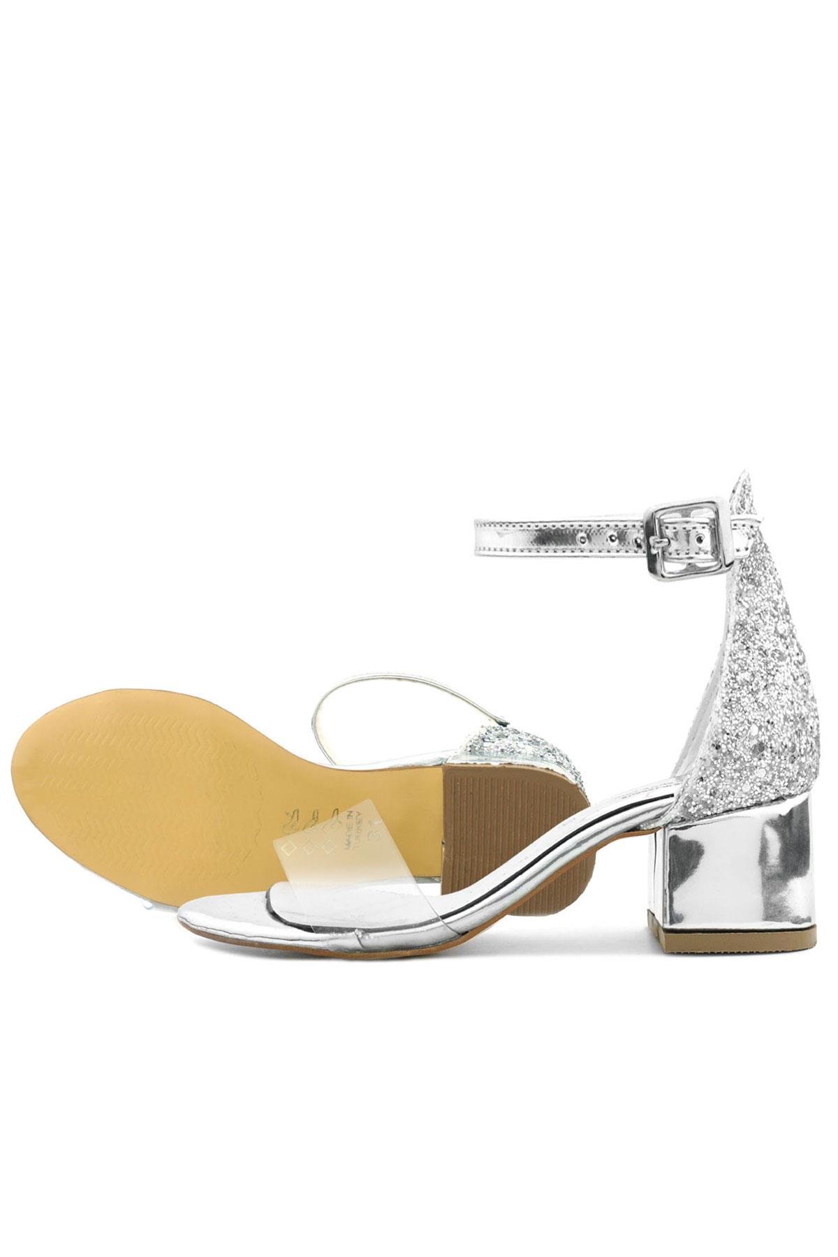 Luisa Gümüş Şeffaf Tek Bantlı Kız Çocuk Abiye Ayakkabı - Görsel 8