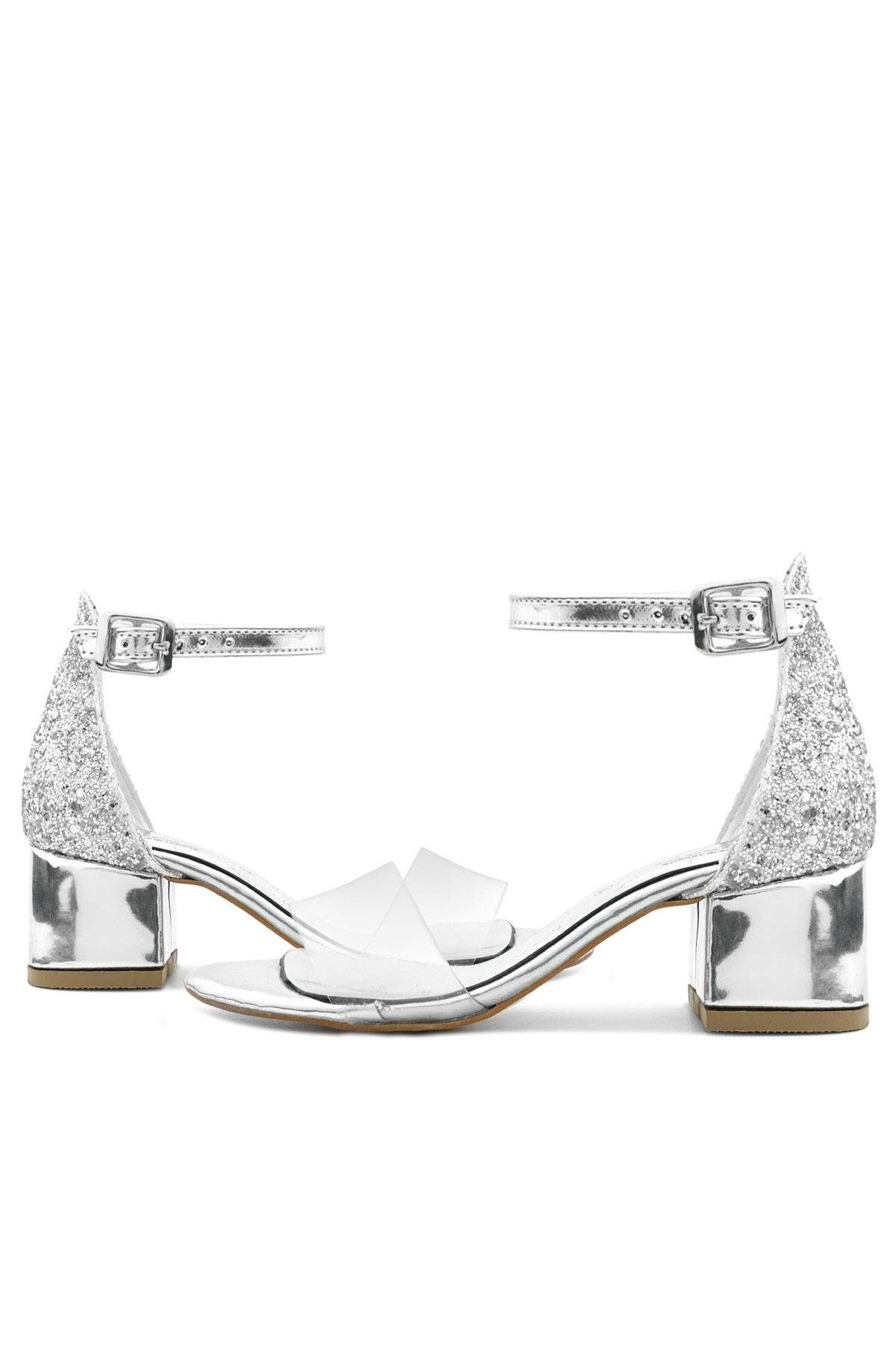 Luisa Gümüş Şeffaf Tek Bantlı Kız Çocuk Abiye Ayakkabı - Görsel 9